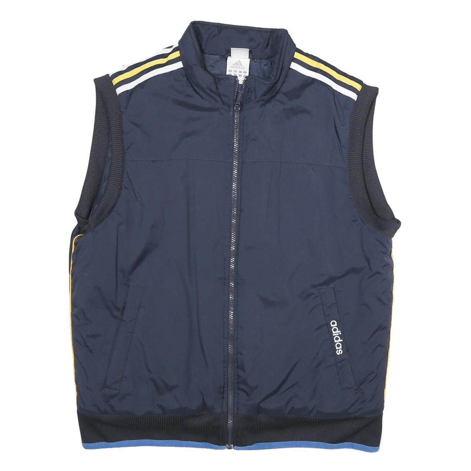ADIDAS Mens Navy Blue & Yellow Logo Sleeveless Zip Jacket M Polyester Sportswear Refurbished - N/A refurbished available on Cerqular