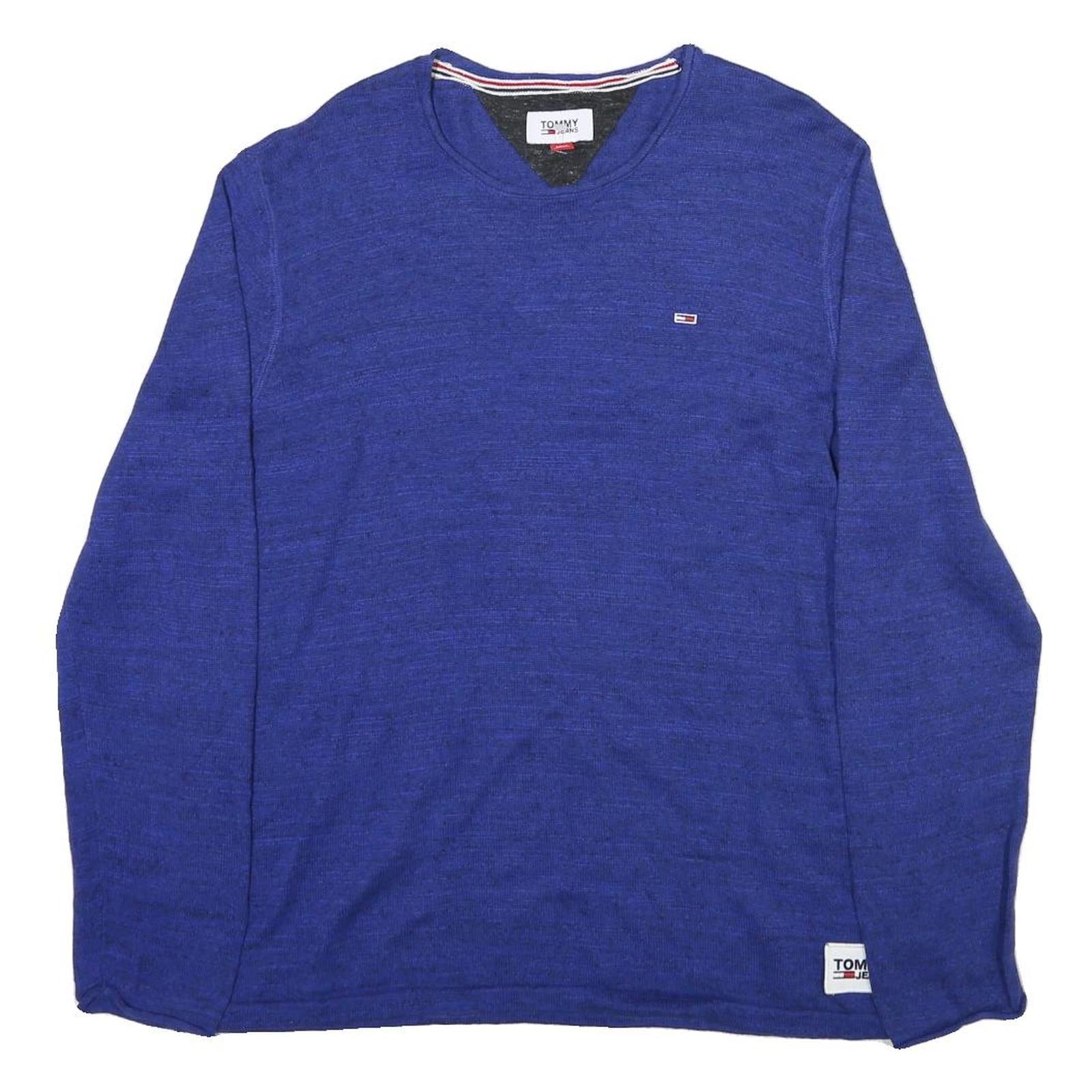 TOMMY JEANS Mens Blue Plain Cotton Blend Crew Neck Basic Knit Jumper XL Casual Refurbished - N/A refurbished available on Cerqular