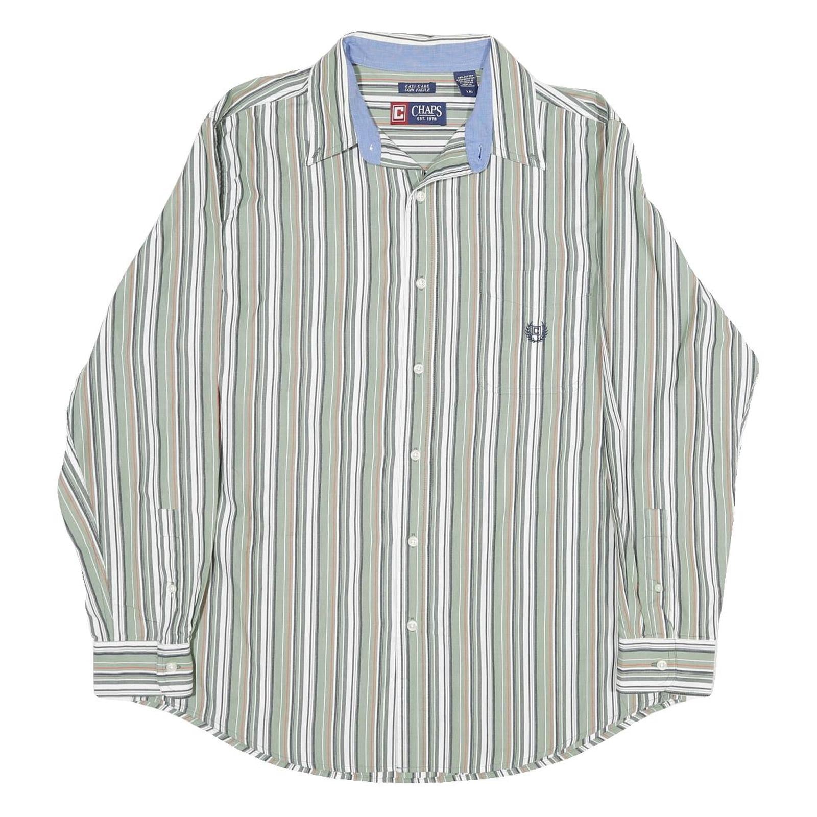 CHAPS Mens Green & White Striped Cotton Shirt L Classic Fit Casual Refurbished - N/A refurbished available on Cerqular