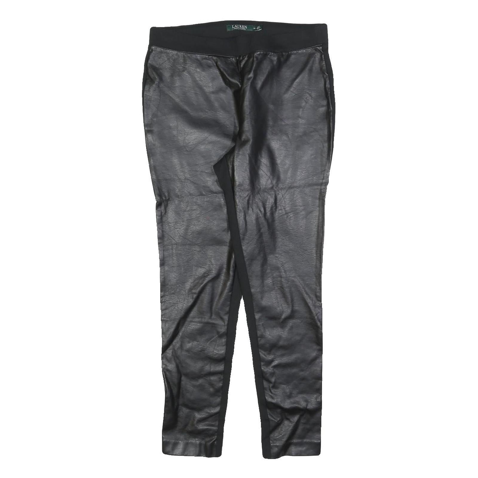 LAUREN RALPH LAUREN Womens Black Slim Leg Trousers W30 L27 Faux Leather Paneled Refurbished - N/A refurbished available on Cerqular