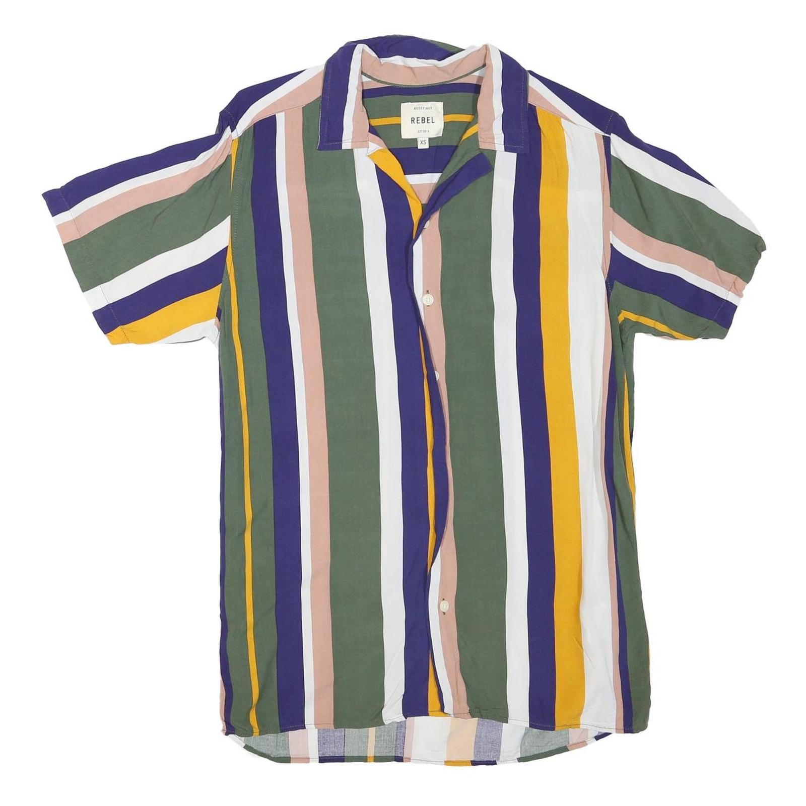 REBEL Mens Green & Yellow Stripe Shirt XL Cotton Blend Casual Summer Shirt Refurbished - N/A refurbished available on Cerqular