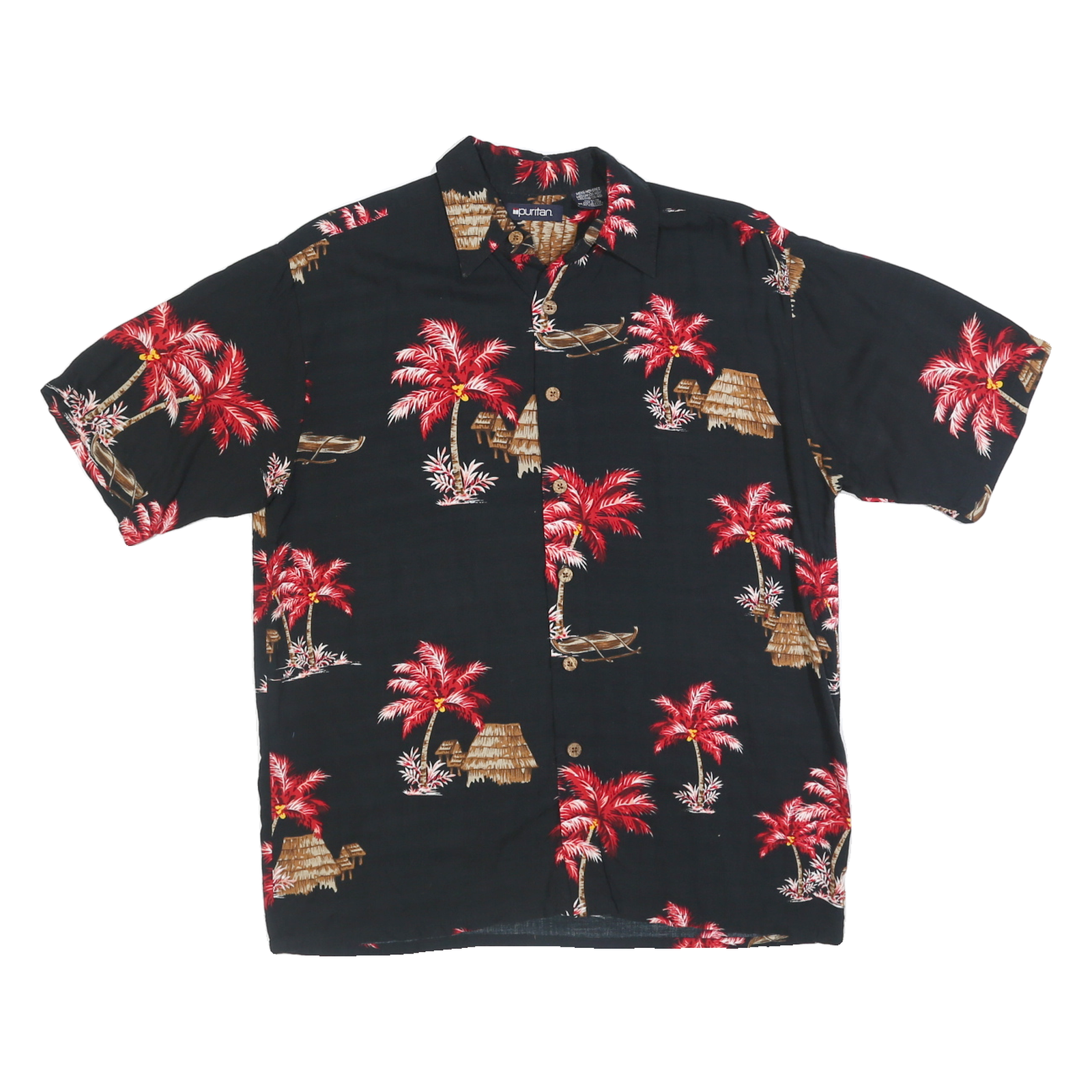 Buy PURITAN Mens Black & Red Palm Tree Hawaiian Shirt M Rayon Casual Beach Refurbished - $15.59 PURITAN Mens Black & Red Palm Tree Hawaiian Shirt M Rayon Casual Beach Refurbished - N/A refurbished available on Cerqular