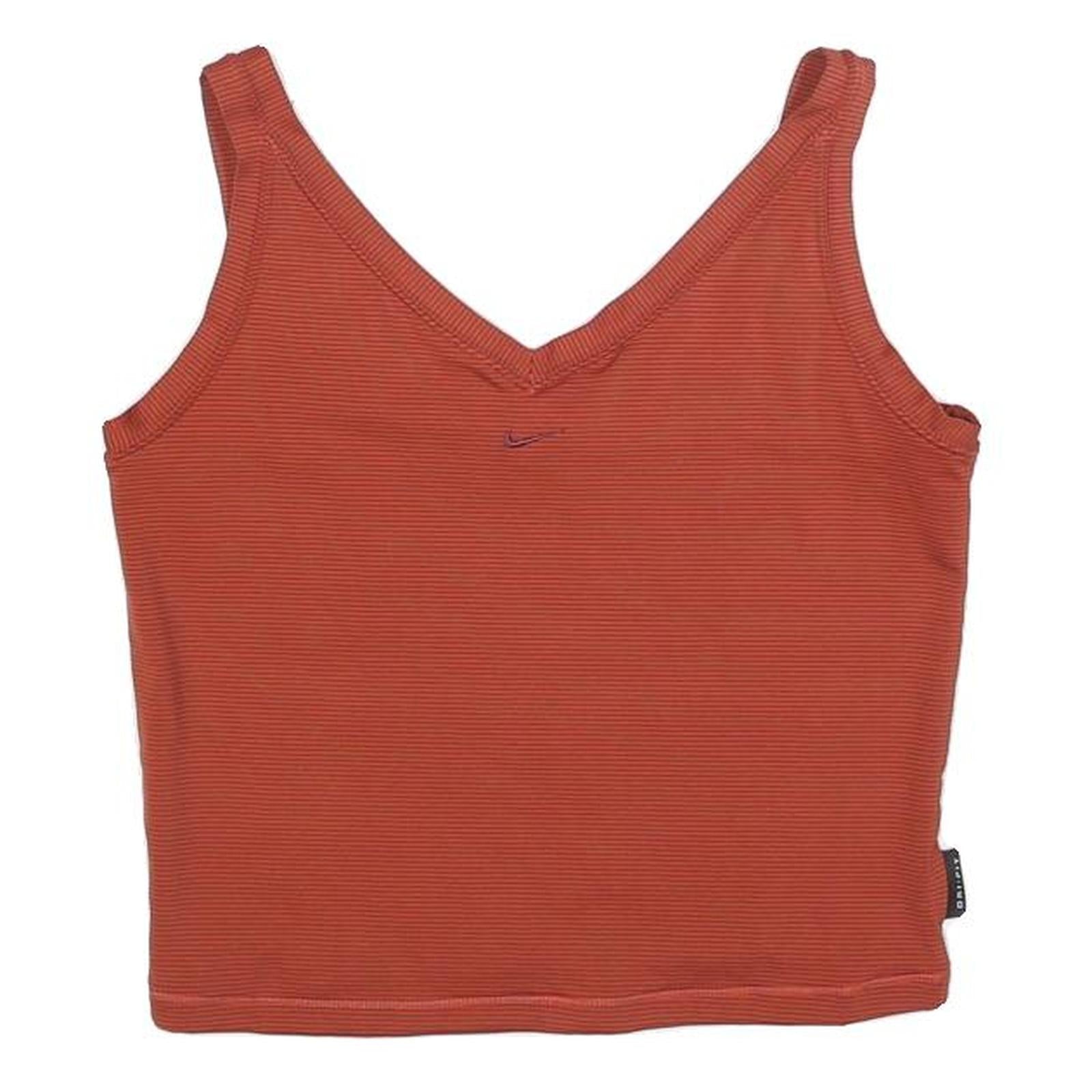 NIKE Womens Red Orange Ribbed Crop Top Sleeveless V-Neck L Swoosh Embroidered Refurbished - N/A refurbished available on Cerqular