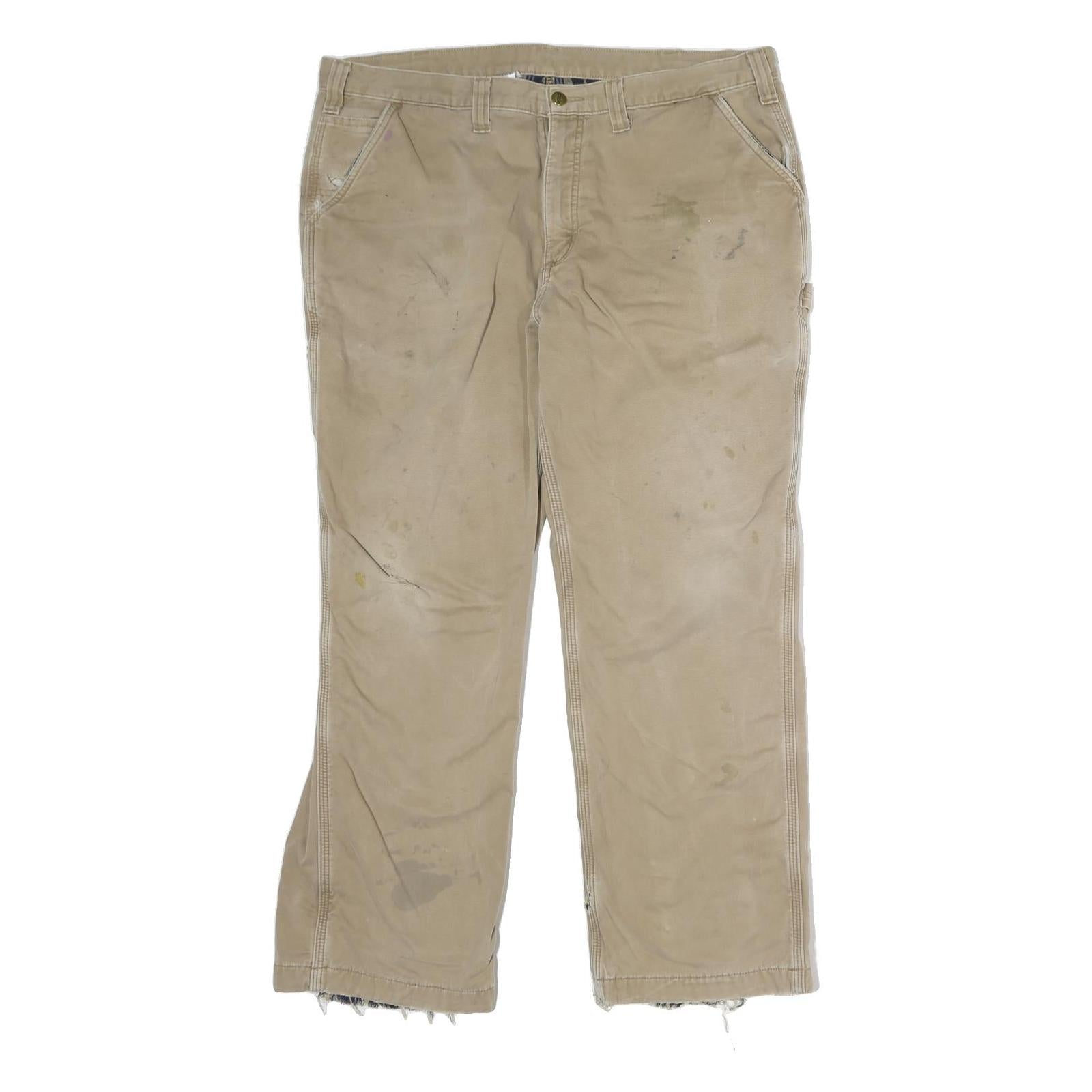 CARHARTT Mens Cotton Canvas Beige Regular Fit Straight Leg Trousers W38 L29 Refurbished - N/A refurbished available on Cerqular