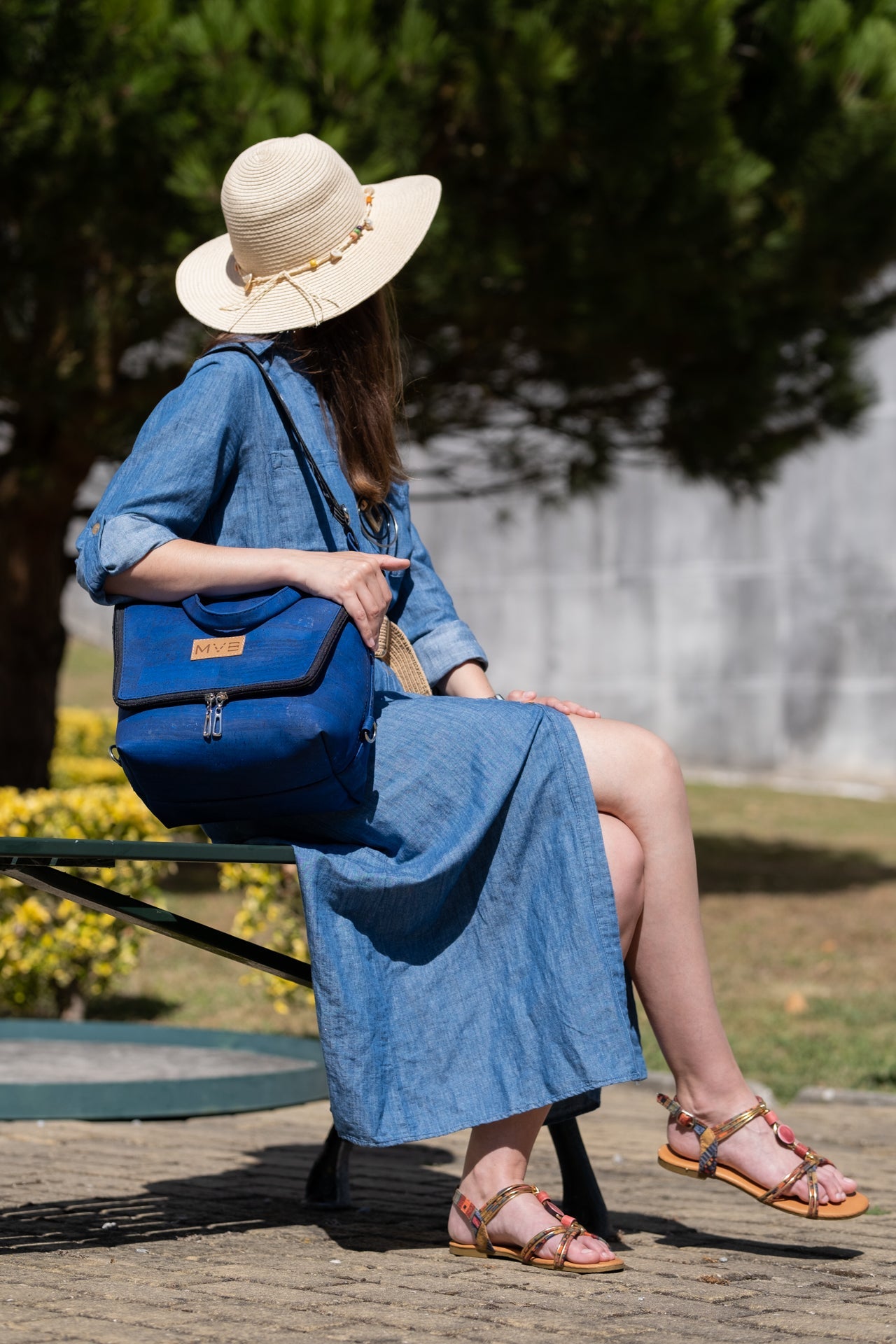 Trio Vegan Backpack HB Blue | CHOOSE STRAP STYLE: cork strap Refurbished - My Vegan Bags refurbished available on Cerqular