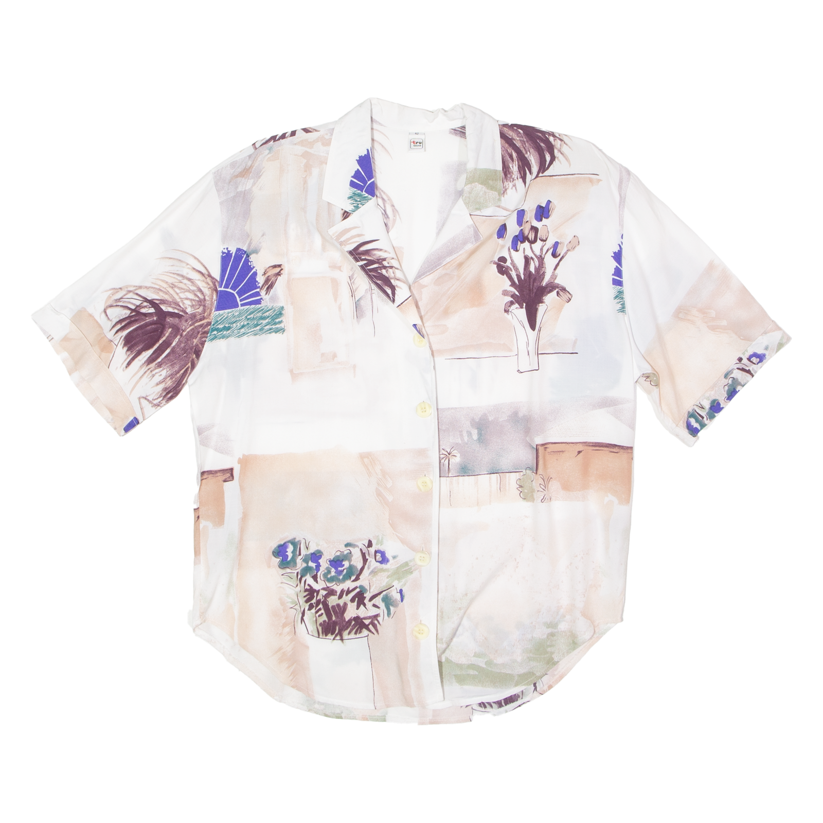 TRU Womens Shirt White Viscose 90s Floral UK 14 Refurbished - N/A refurbished available on Cerqular