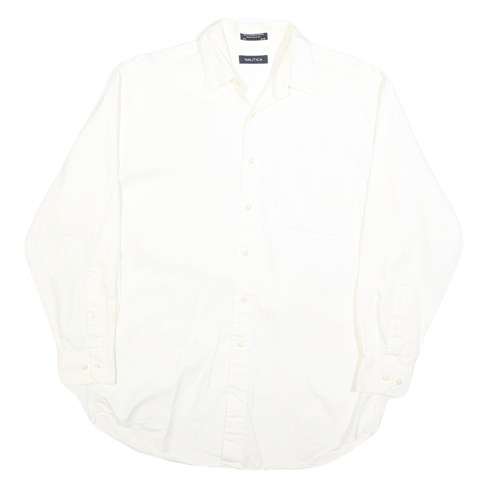 NAUTICA Mens White Plain Shirt L Cotton Blend Button Down Collar Long Sleeve Refurbished - N/A refurbished available on Cerqular