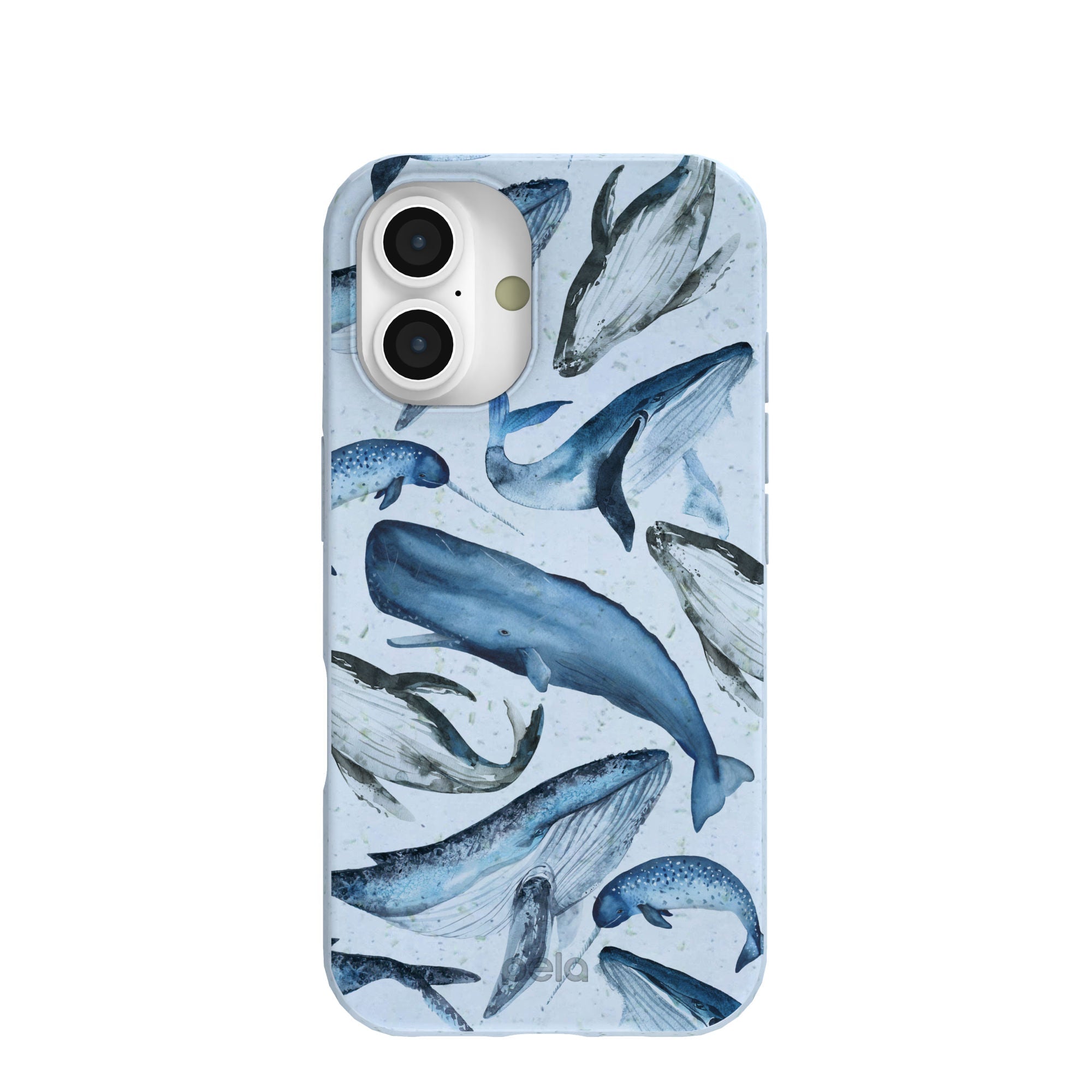 Powder Blue Whales iPhone 16 Case Refurbished - Pela Case refurbished available on Cerqular