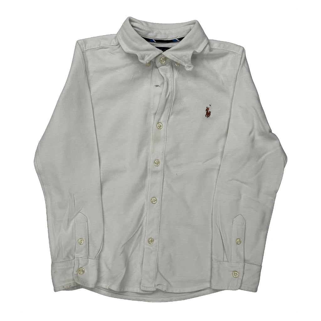 Age 4 Polo By Ralph Lauren Shirt - Small White Cotton Refurbished - Thrifted (note: this is a term often used to describe second- refurbished available on Cerqular