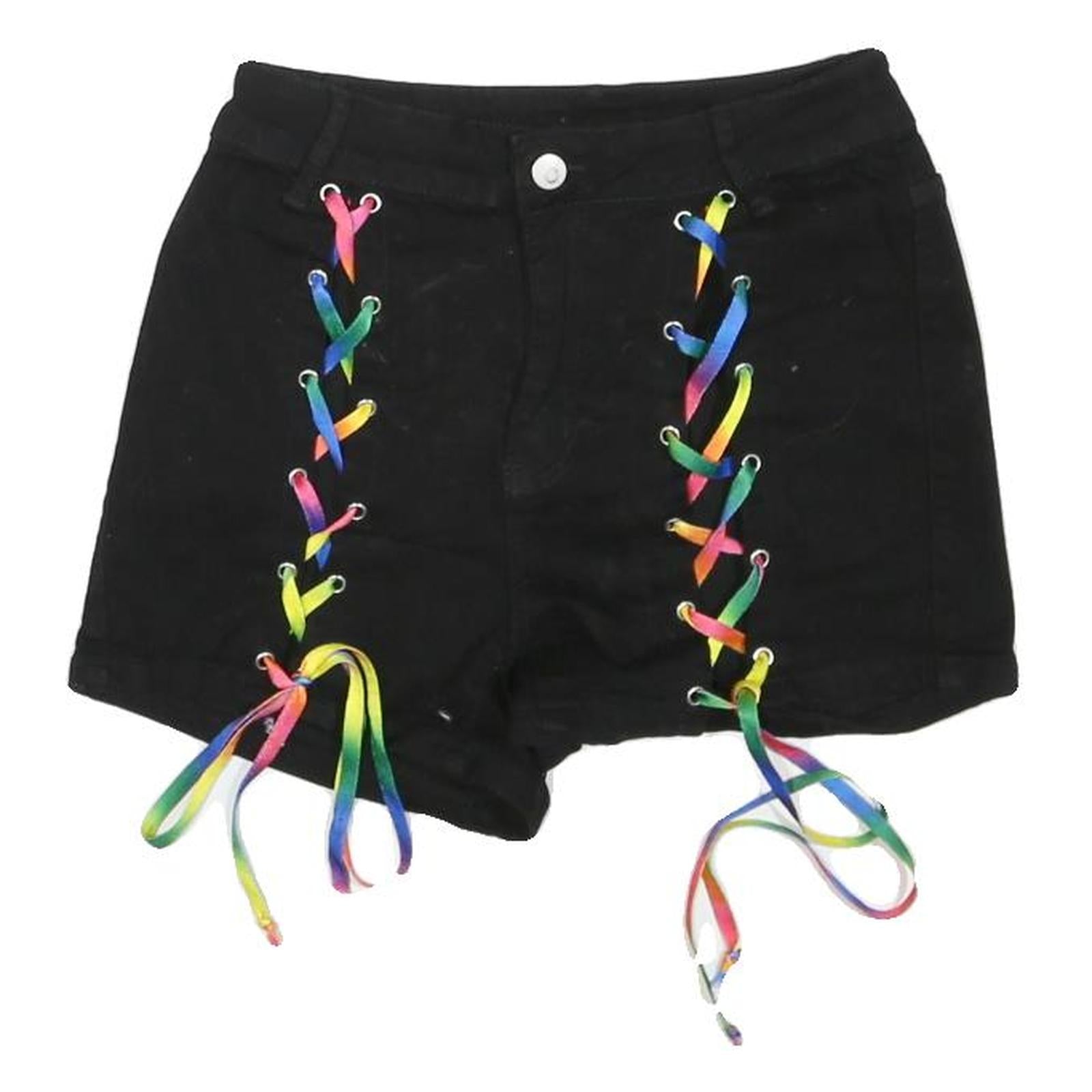 Buy Womens Black Cotton Blend Shorts XS W26 Rainbow Lace-Up Detail Casual Refurbished - $18.19 Womens Black Cotton Blend Shorts XS W26 Rainbow Lace-Up Detail Casual Refurbished - N/A refurbished available on Cerqular