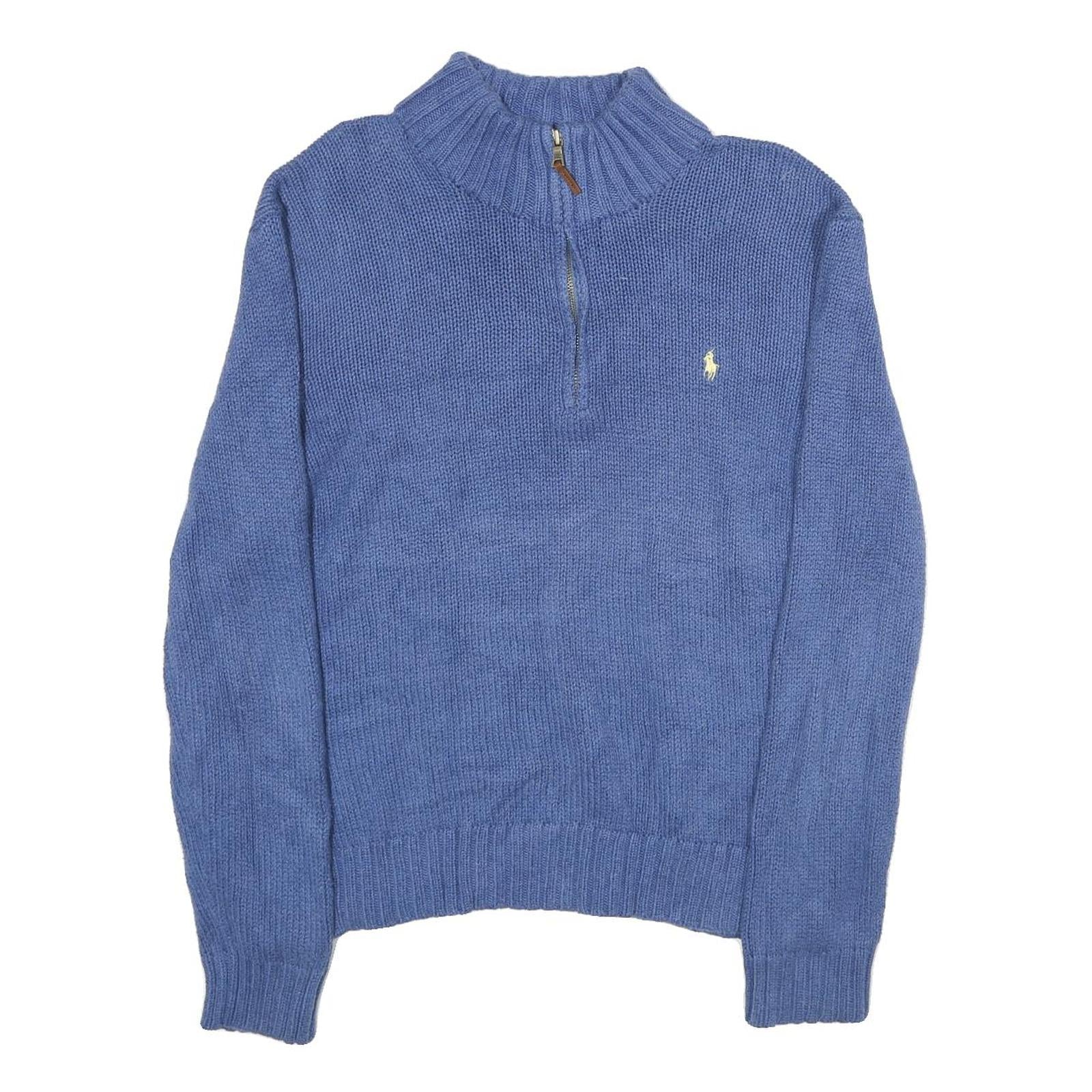 POLO RALPH LAUREN Mens Blue Jumper Plain 1/4 Zip Basic Knit L Cotton Casual Refurbished - N/A refurbished available on Cerqular