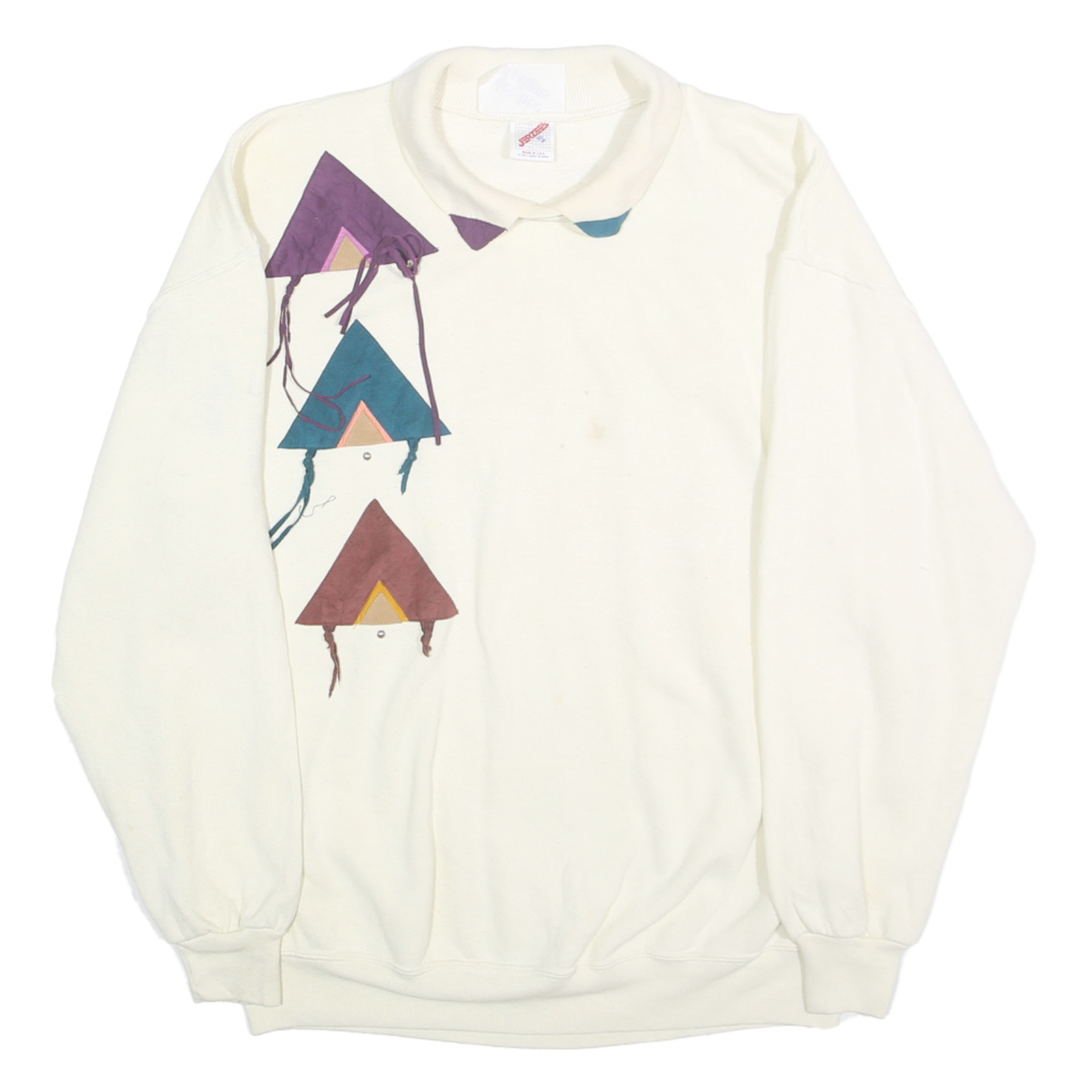 JERZEES Womens White & Multicolour Geometric Pullover Sweatshirt XL Collar Refurbished - N/A refurbished available on Cerqular