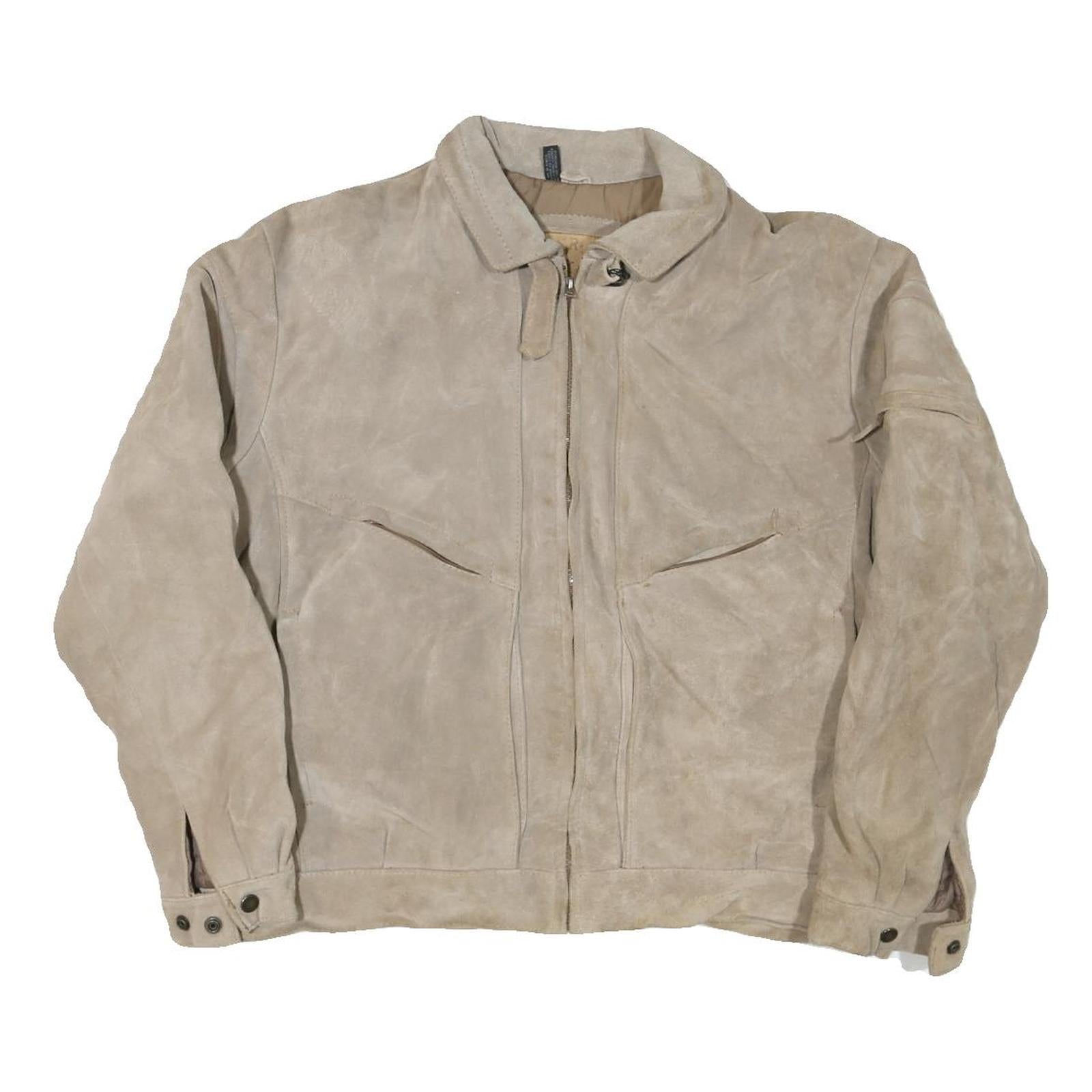 POUR LE SPORT Mens Beige Leather Zip Jacket M Suede Casual Outerwear Refurbished - N/A refurbished available on Cerqular