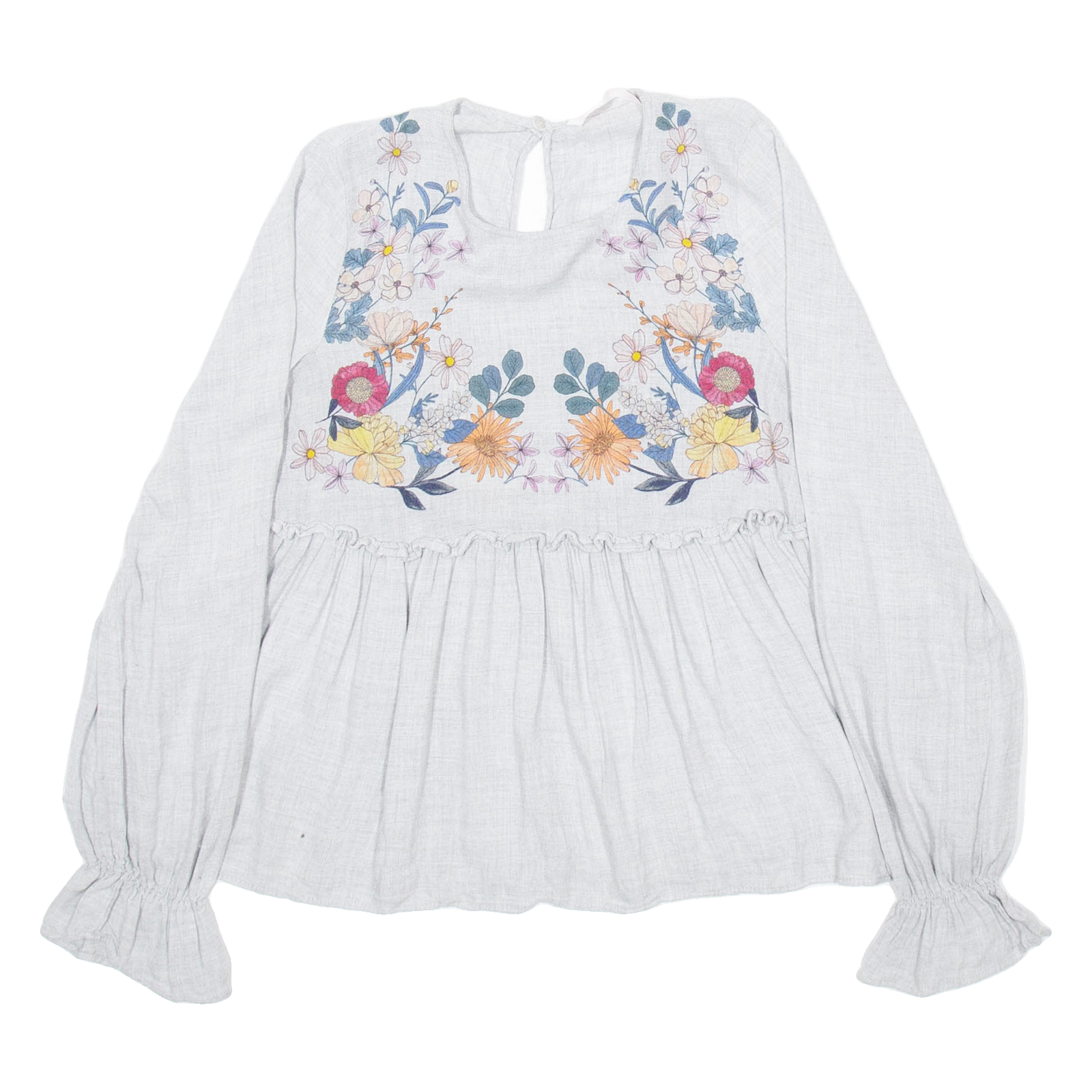 ZARA Womens Printed Blouse Black Long Sleeve Floral S Refurbished - N/A refurbished available on Cerqular