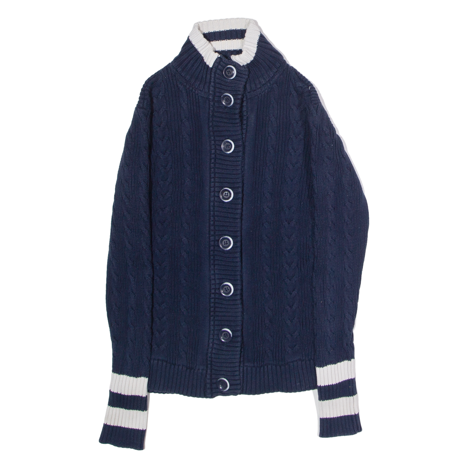 CREW CLOTHING Womens Heavy Knit Cardigan Blue High Neck Cable Knit UK 6 Refurbished - N/A refurbished available on Cerqular