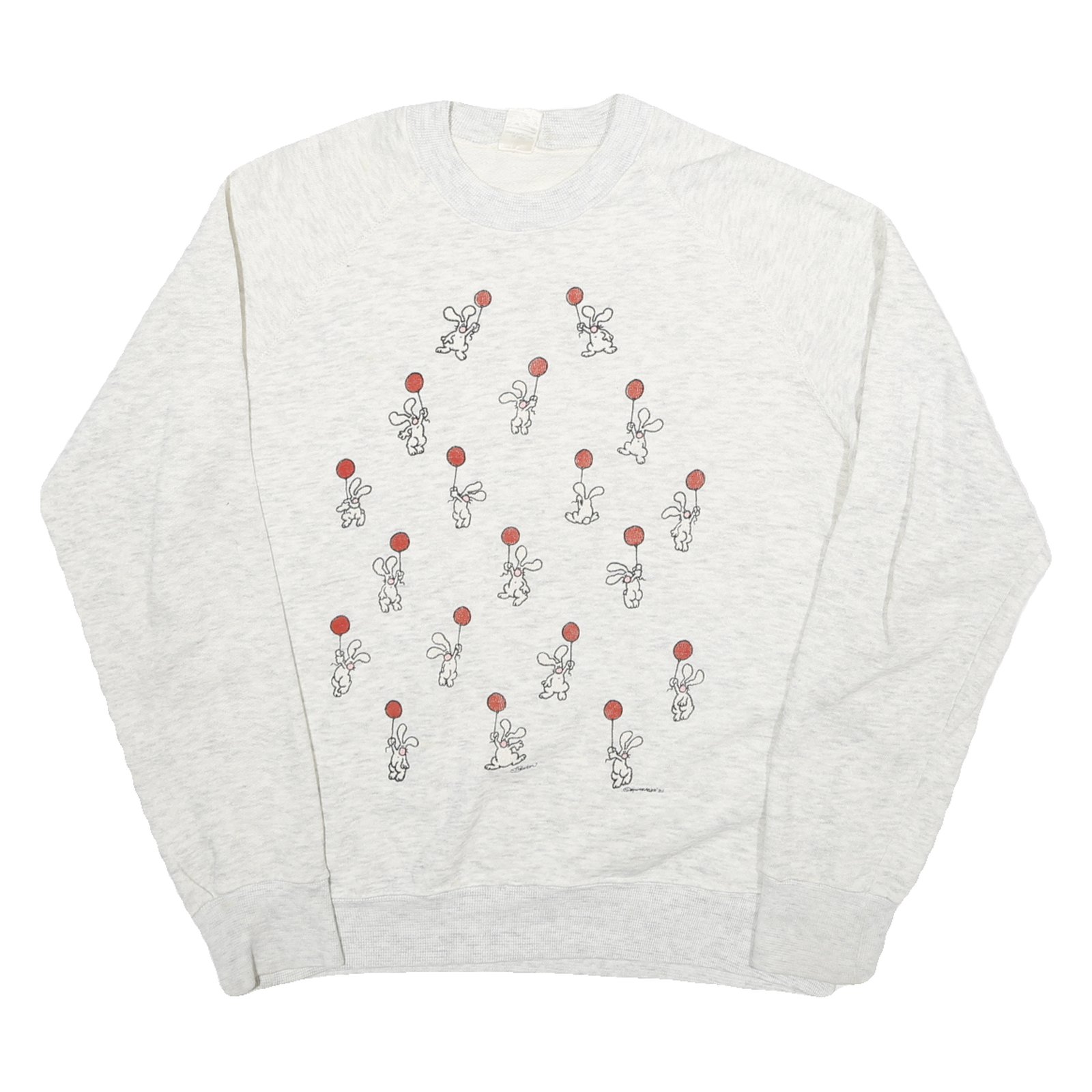 Womens Light Grey Sweatshirt Bunny Balloon Graphic Crew Neck M Casual Cotton Refurbished - N/A refurbished available on Cerqular