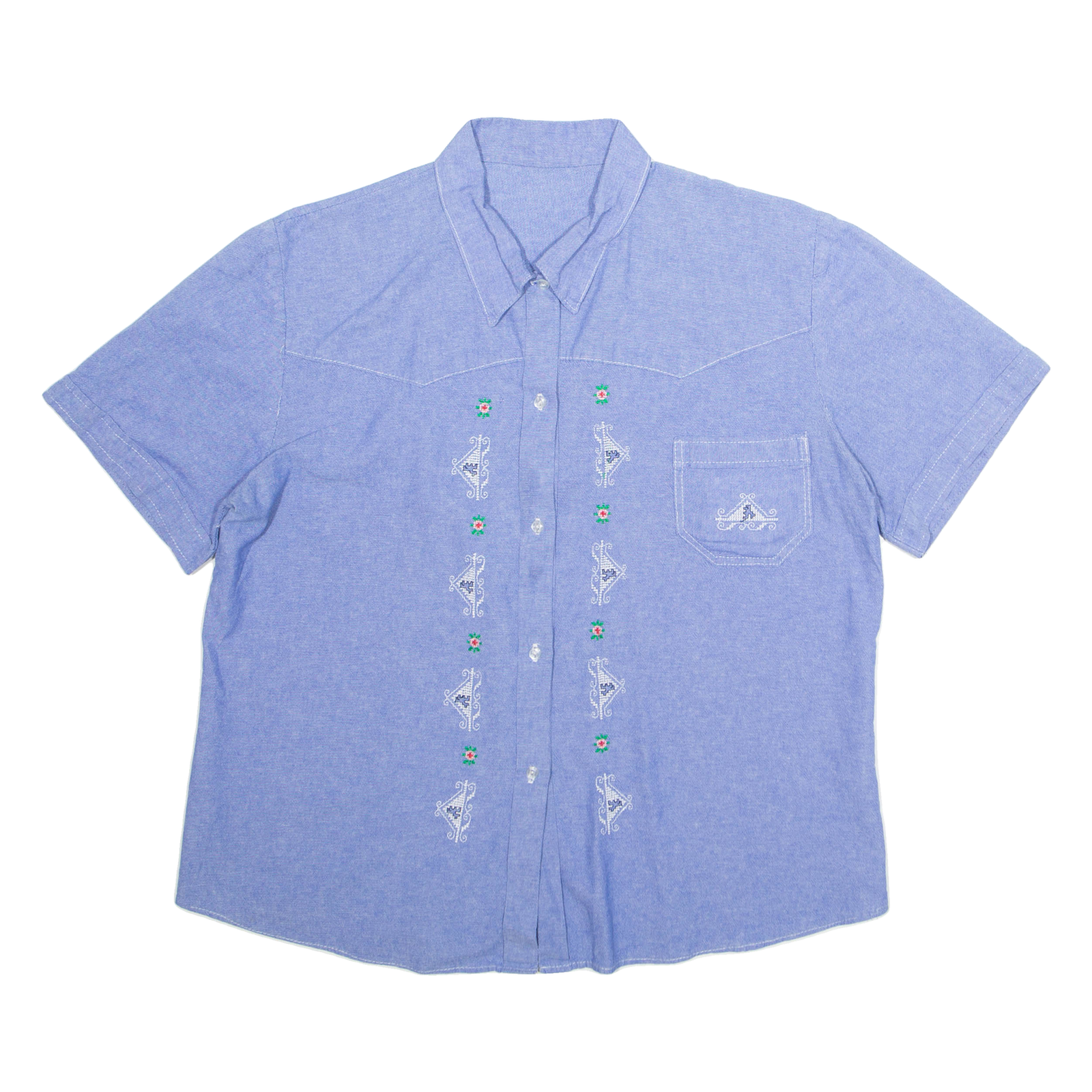 Embroidered Womens Plain Shirt Blue Short Sleeve L Refurbished - N/A refurbished available on Cerqular