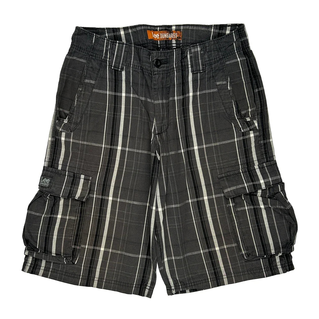 Lee Checked Cargo Shorts - 31W 11L Black & White Cotton Refurbished - Thrifted (note: this is a term often used to describe second- refurbished available on Cerqular