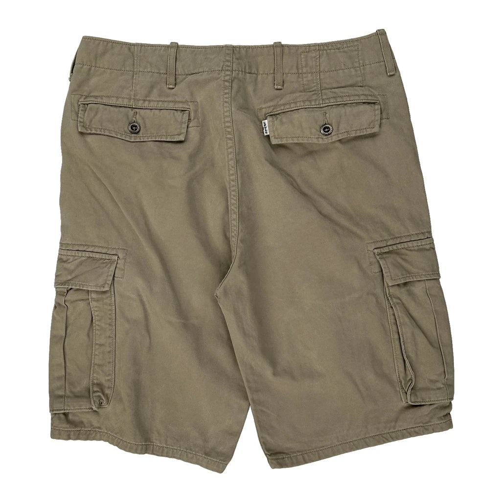Levis Cargo Shorts - 32W 11L Khaki Cotton Refurbished - Thrifted (note: this is a term often used to describe second- refurbished available on Cerqular