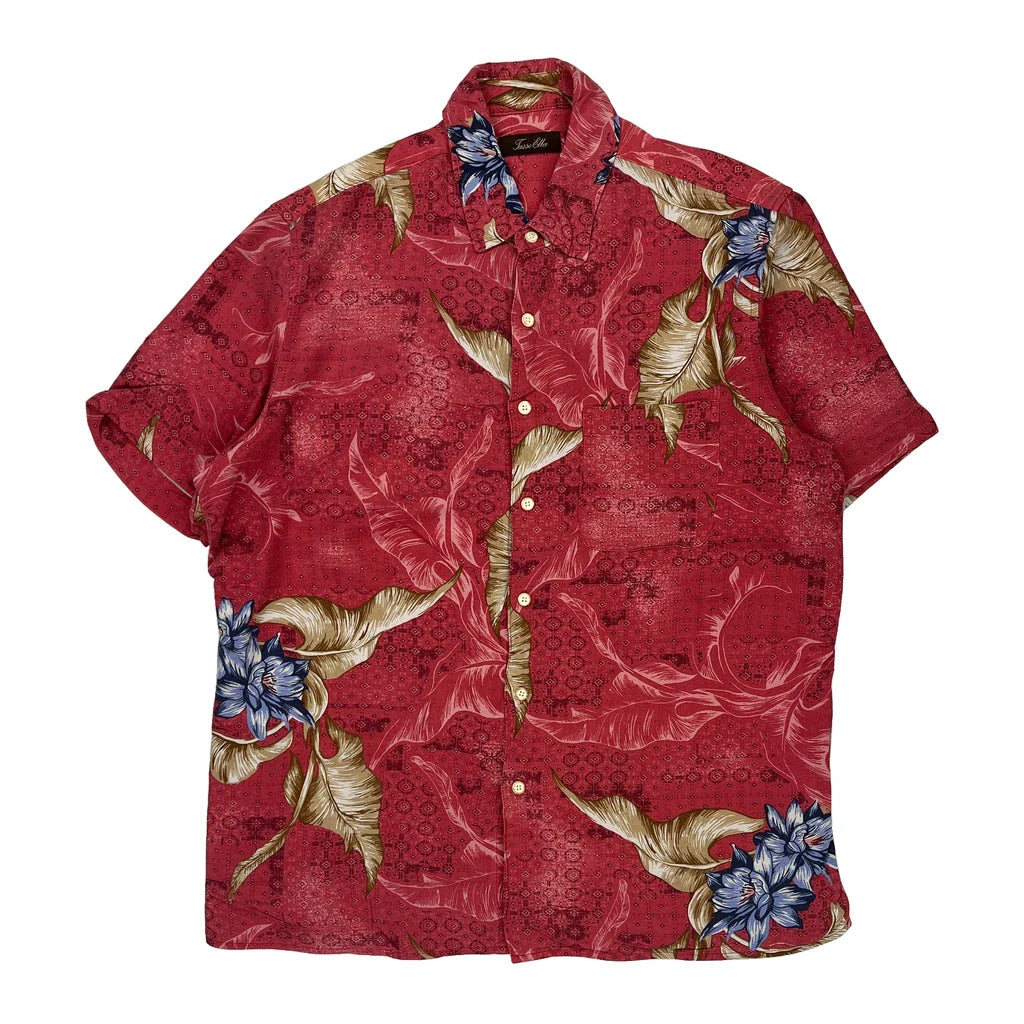 Tasso Elba Floral Hawaiian Shirt - Large Red Silk Blend Refurbished - Thrifted (note: this is a term often used to describe second- refurbished available on Cerqular