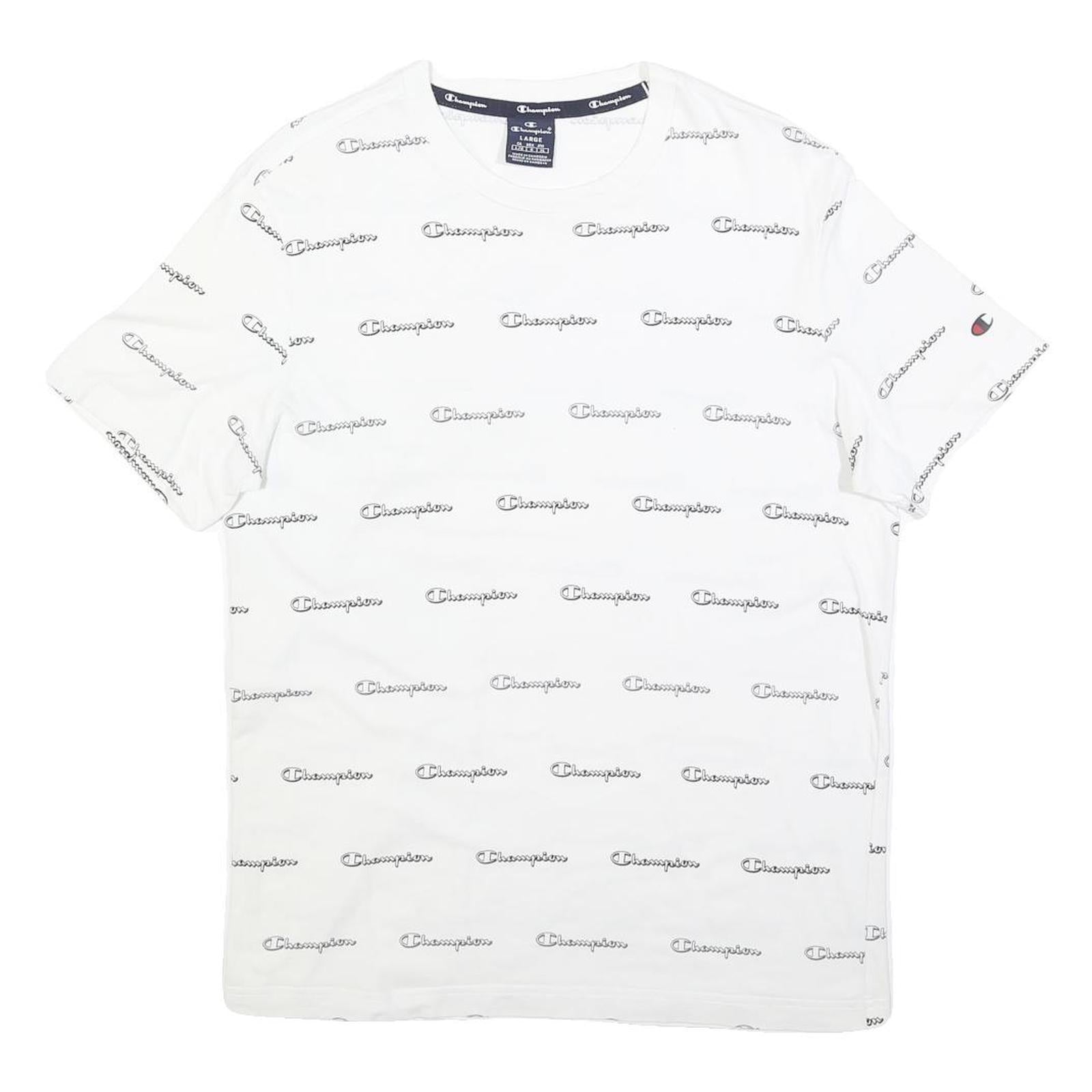 CHAMPION Mens White Crew Neck Short Sleeve Graphic T-Shirt L Cotton Blend Refurbished - N/A refurbished available on Cerqular