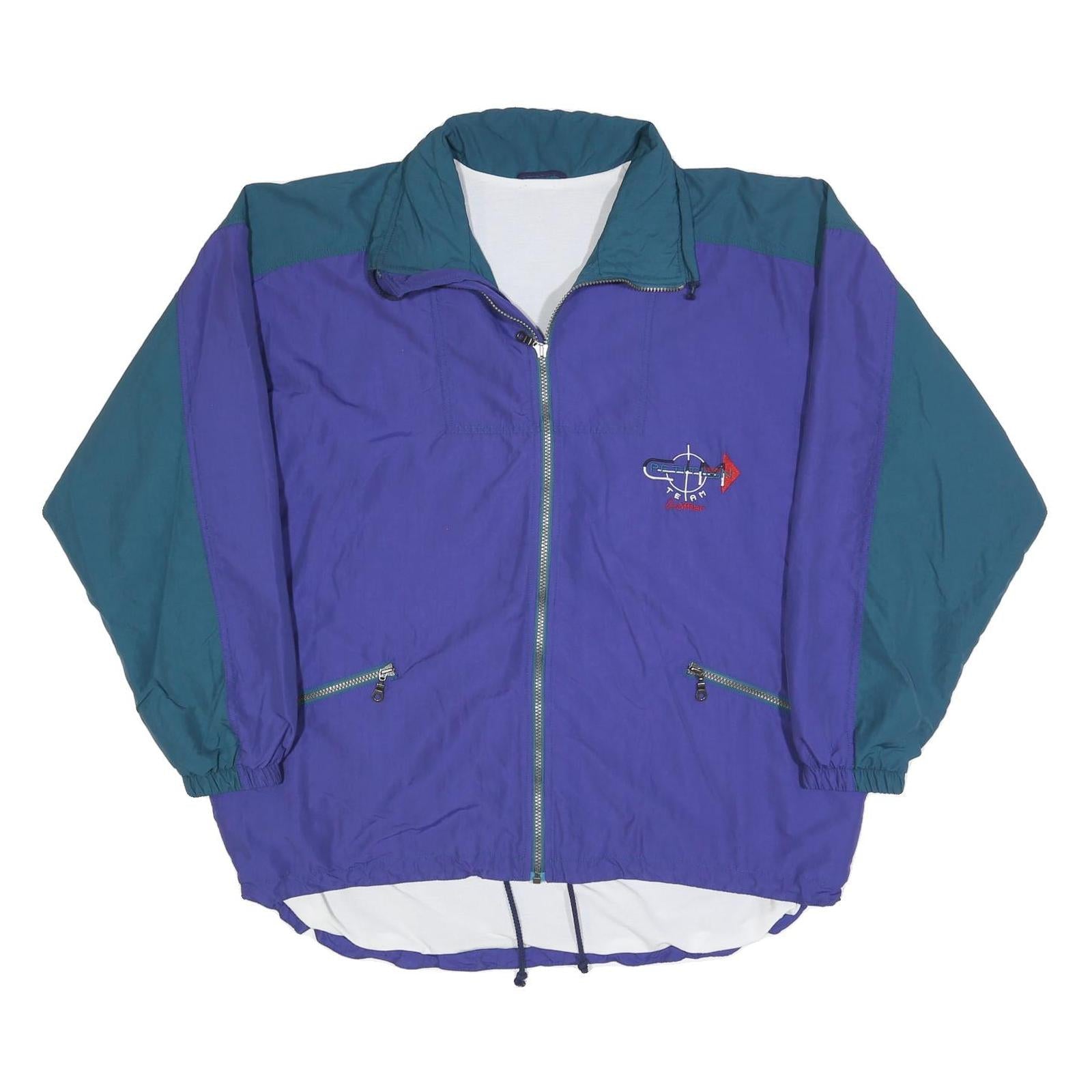 LOFFLER Womens Purple & Teal Retro Track Jacket L Polyester Blend Zip Casual Refurbished - N/A refurbished available on Cerqular