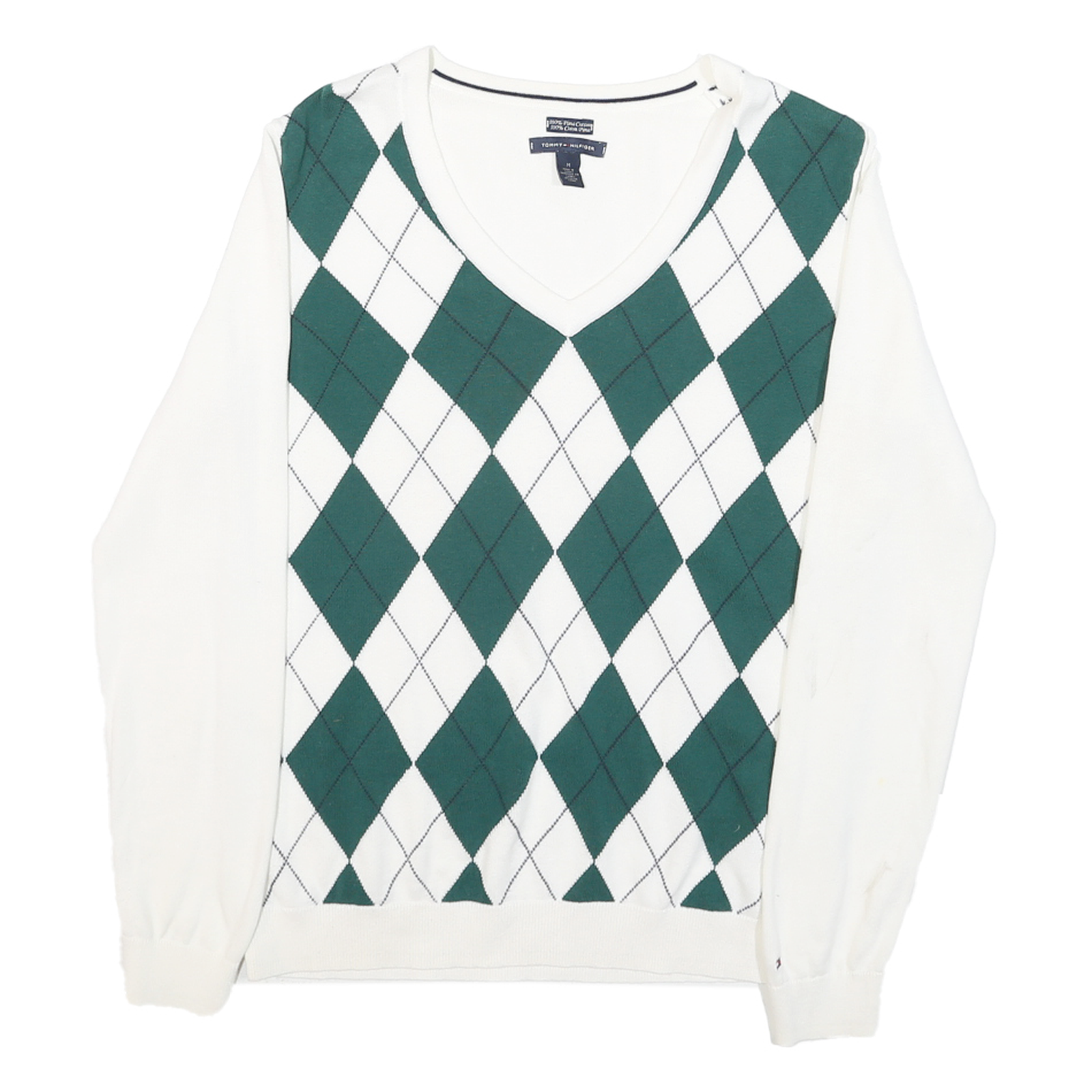 Buy TOMMY HILFIGER Mens White & Green Patterned V Neck Jumper M Classic Cotton Blend Refurbished - $24.69 TOMMY HILFIGER Mens White & Green Patterned V Neck Jumper M Classic Cotton Blend Refurbished - N/A refurbished available on Cerqular