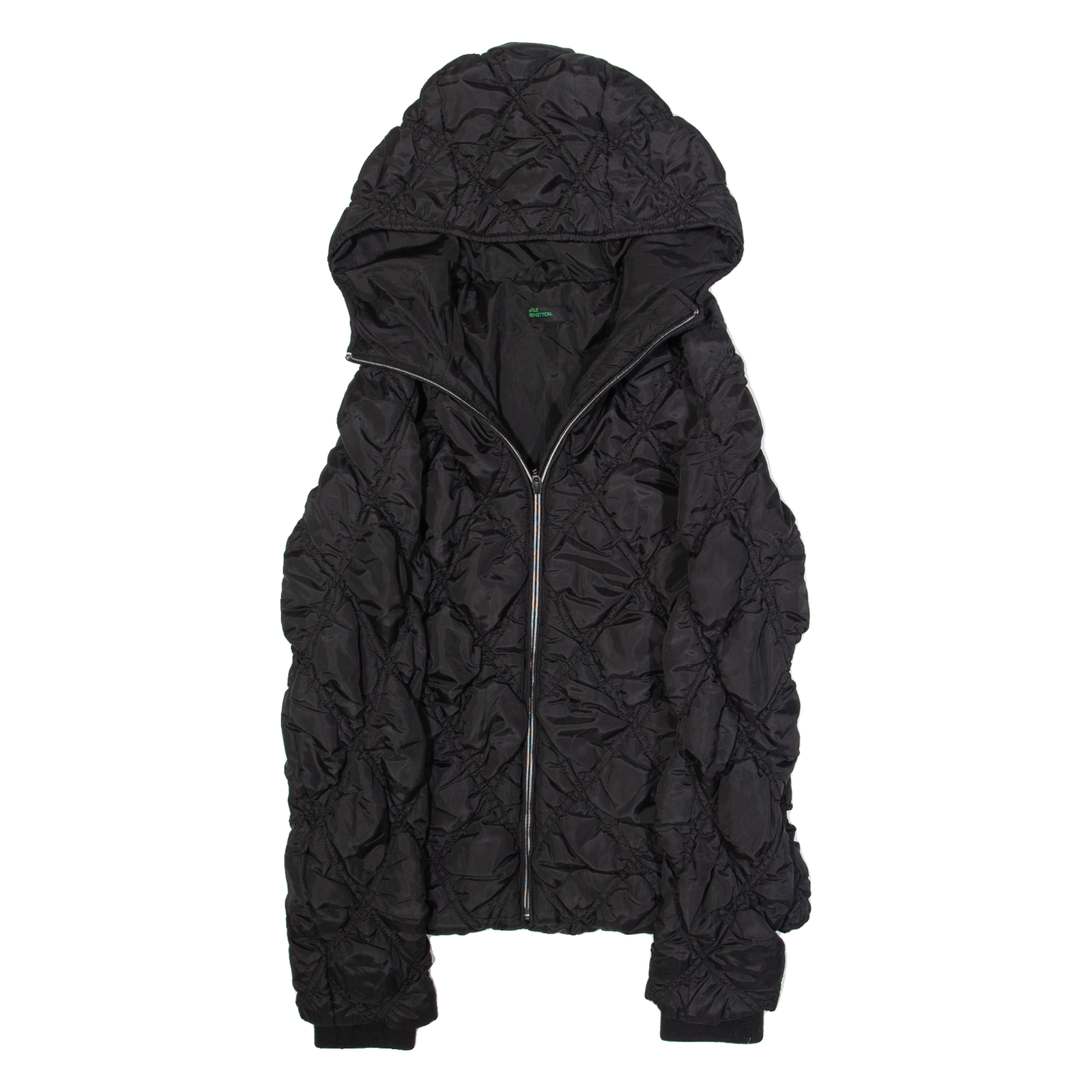 BENETTON Womens Quilted Jacket Black Hooded Diamond M Refurbished - N/A refurbished available on Cerqular