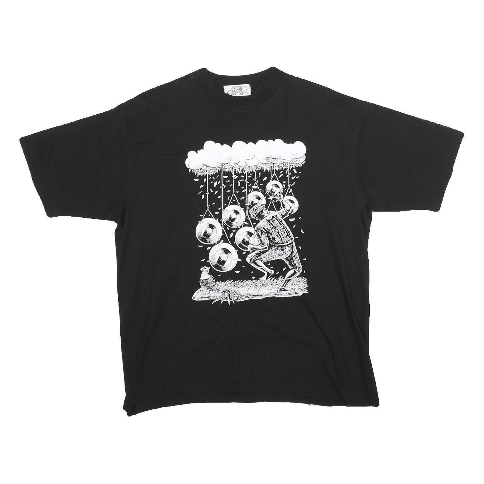 NOE'S ARK Mens Black Graphic T-Shirt M Short Sleeve Crew Neck Unique Print Refurbished - N/A refurbished available on Cerqular