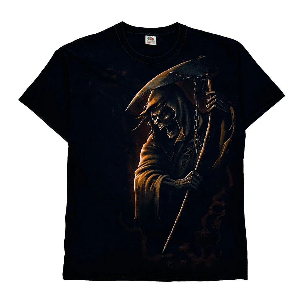 Fruit Of The Loom Graphic T-Shirt - Medium Black Cotton Refurbished - Thrifted (note: this is a term often used to describe second- refurbished available on Cerqular