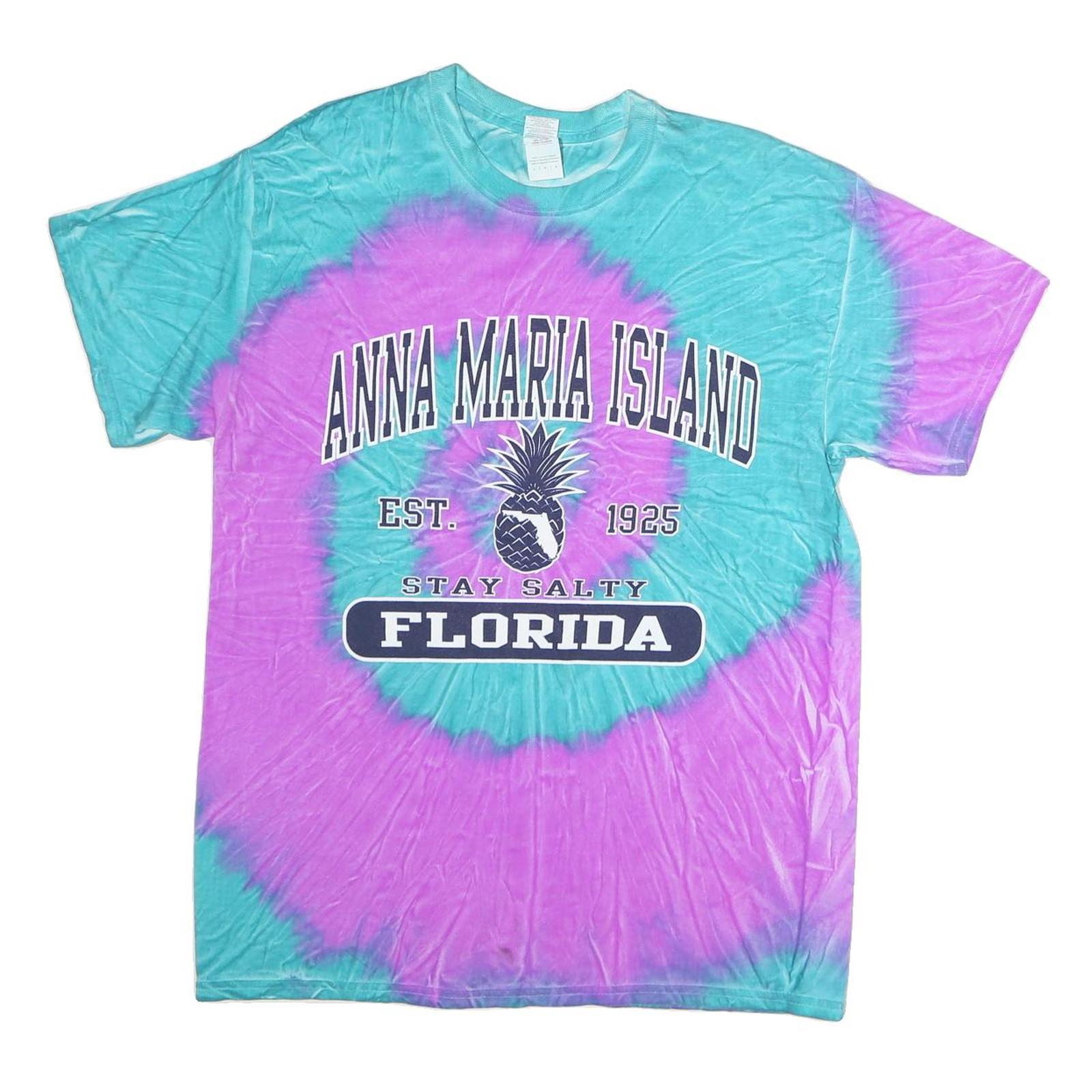 GILDAN Mens Blue & Purple Tie Dye T-Shirt L Short Sleeve Crew Neck Anna Maria Refurbished - N/A refurbished available on Cerqular