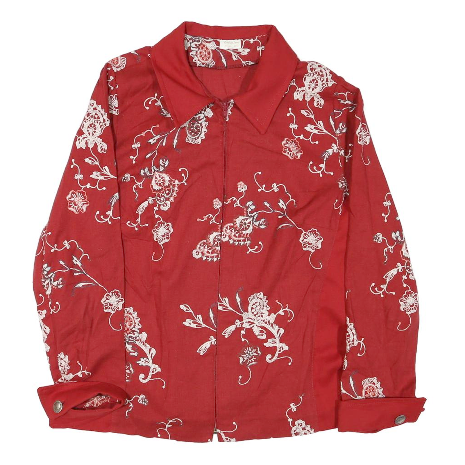Womens Red & Cream Floral Cotton Zip Jacket M Casual Lightweight Refurbished - N/A refurbished available on Cerqular
