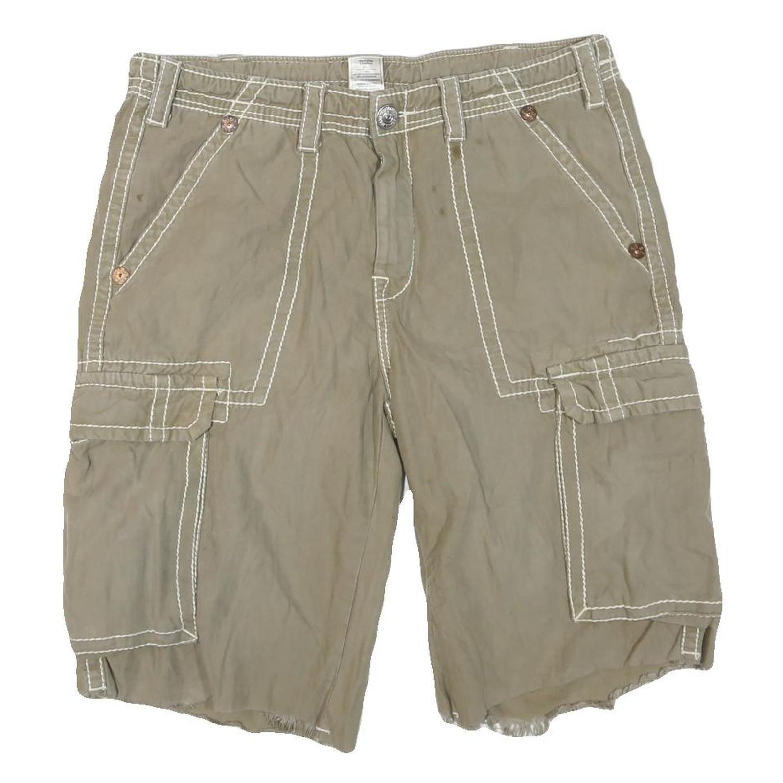 TRUE RELIGION Mens Shorts Beige XL W38 Cargo Cotton Blend Contrast Stitching Refurbished - N/A refurbished available on Cerqular