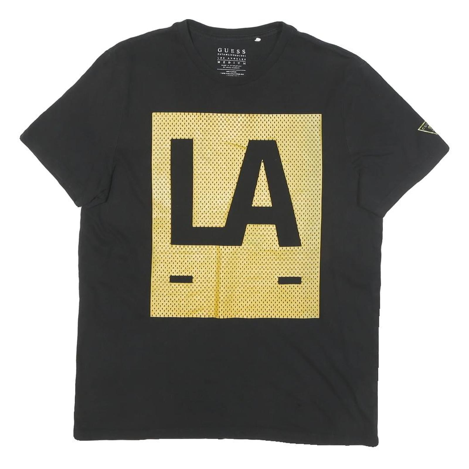 GUESS Mens Black LA Graphic T-Shirt M Short Sleeve Crew Neck Cotton Blend Refurbished - N/A refurbished available on Cerqular