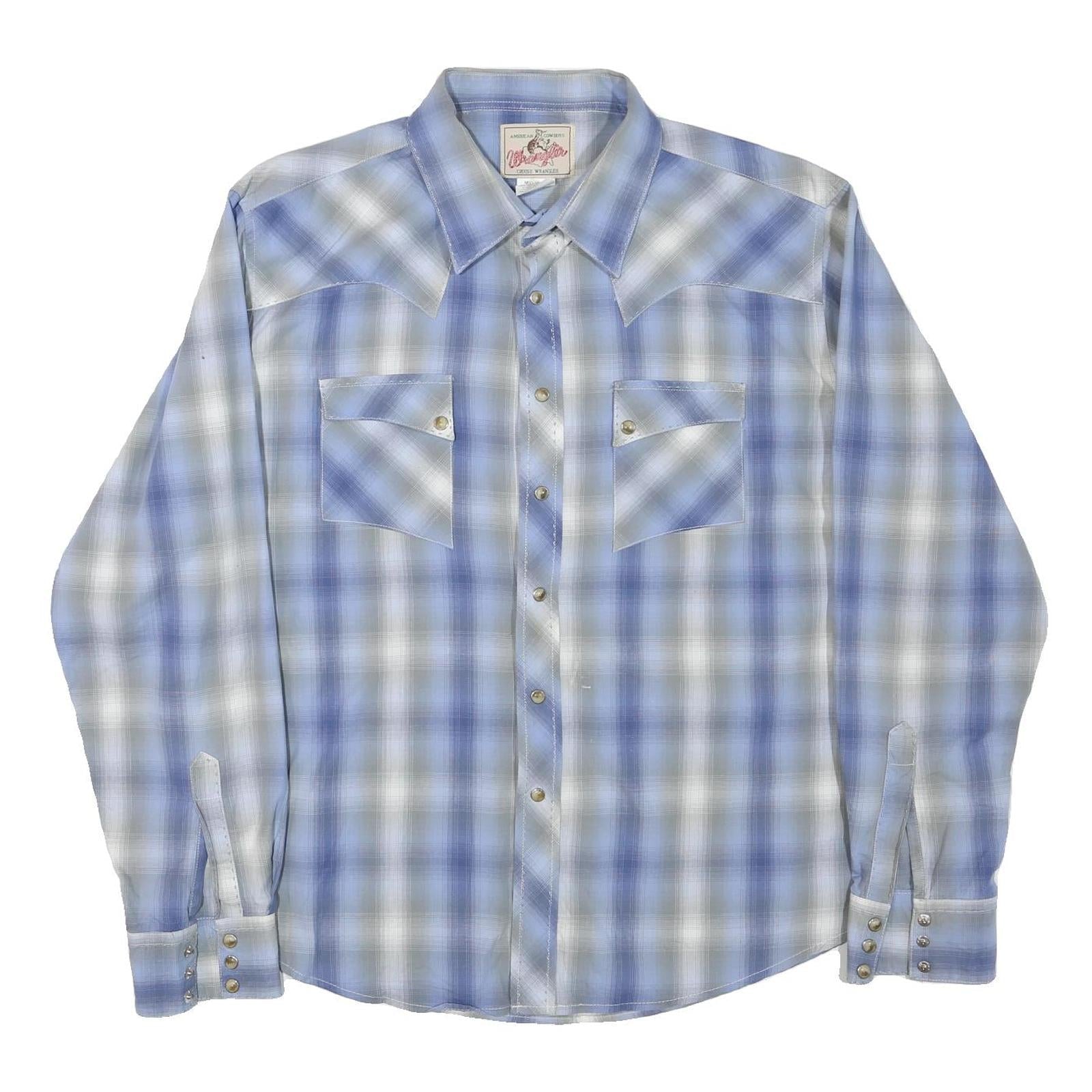 WRANGLER Mens Blue & Grey Check Shirt M Western Style Cotton Blend Refurbished - N/A refurbished available on Cerqular