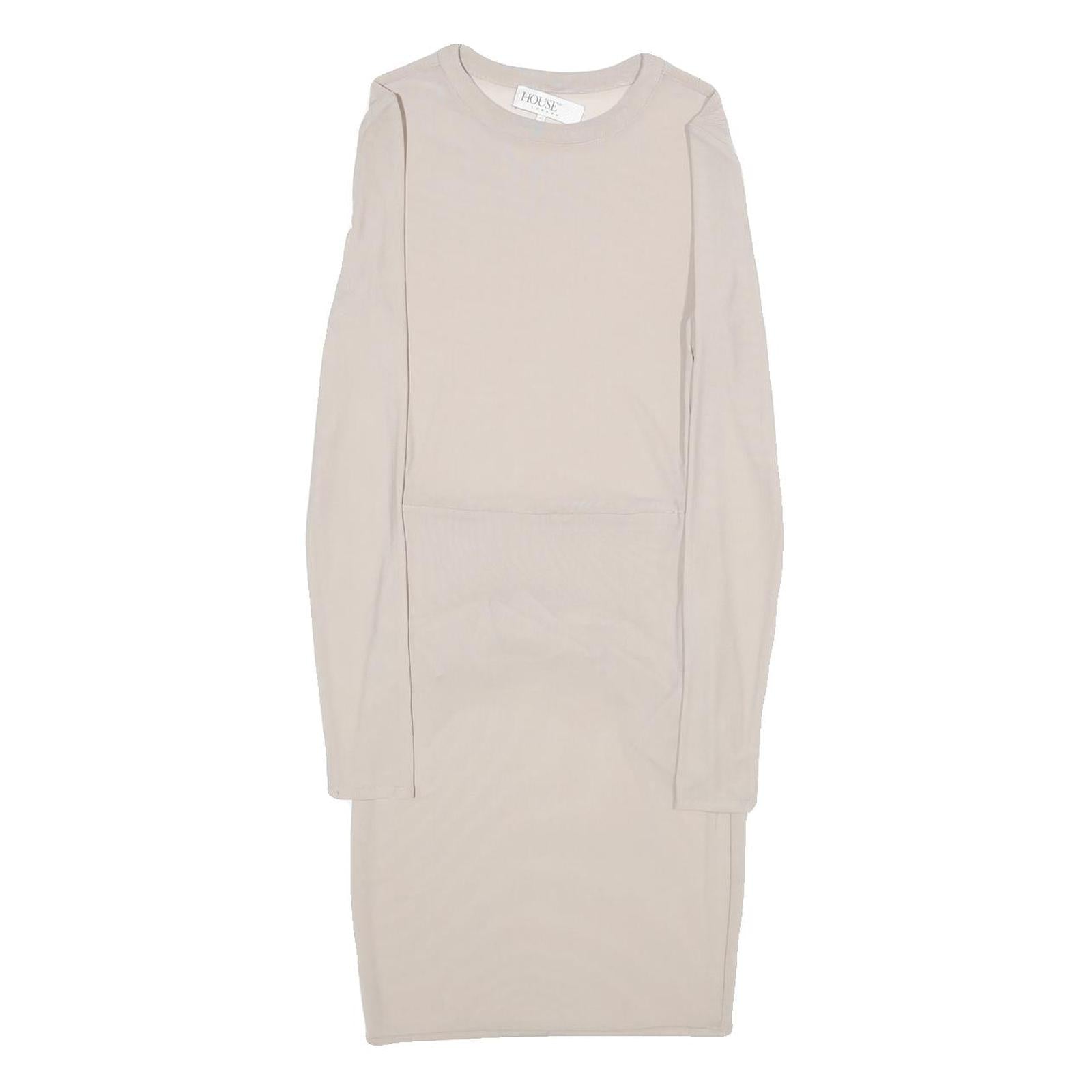HOUSE OF CB Womens Cream Bodycon Polyester Blend Dress Long Sleeve XS Elegant Refurbished - N/A refurbished available on Cerqular
