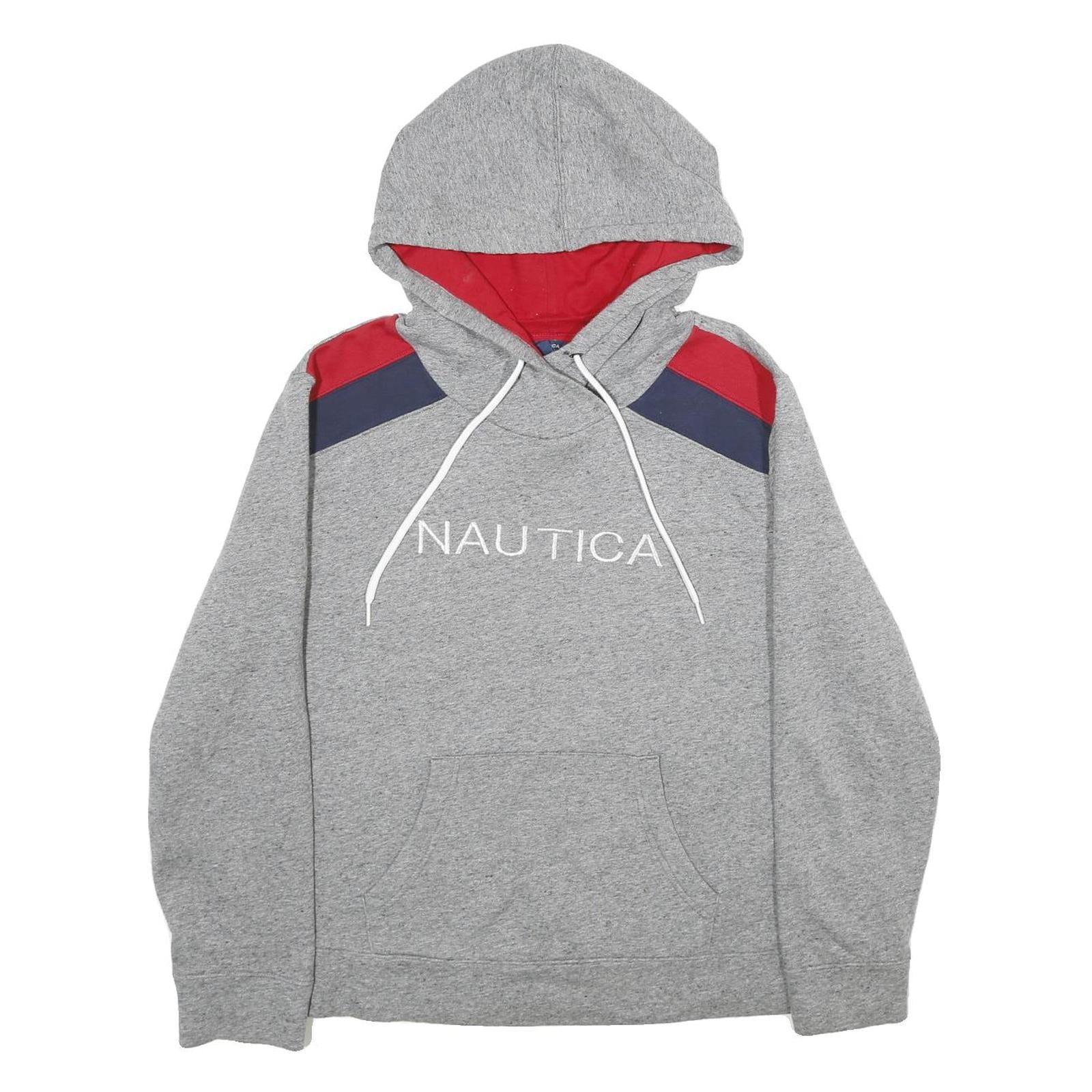 NAUTICA Womens Grey & Red Colourblock Pullover Hoodie XL Cotton Blend Relaxed Refurbished - N/A refurbished available on Cerqular