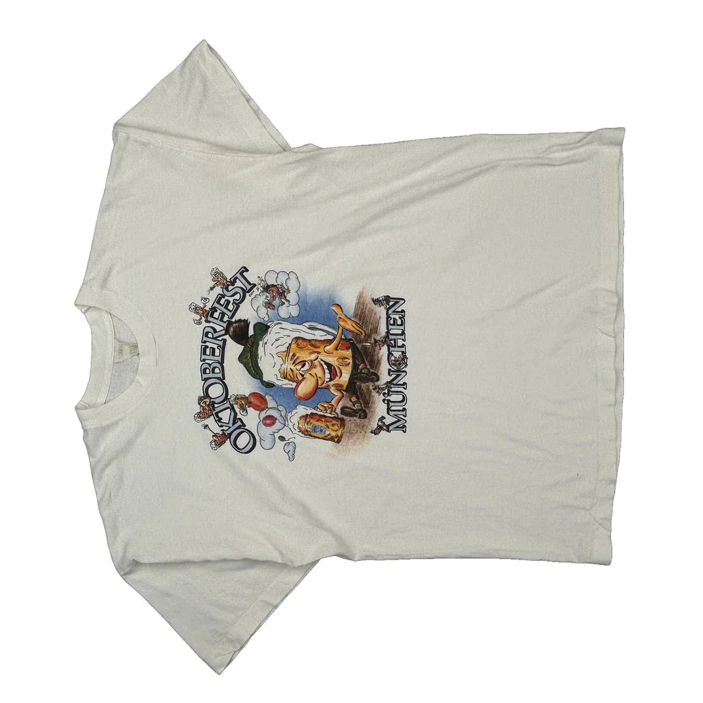 Oktoberfest München Screen Stars Single Stitch T-Shirt - XL White Cotton Refurbished - Thrifted (note: this is a term often used to describe second- refurbished available on Cerqular