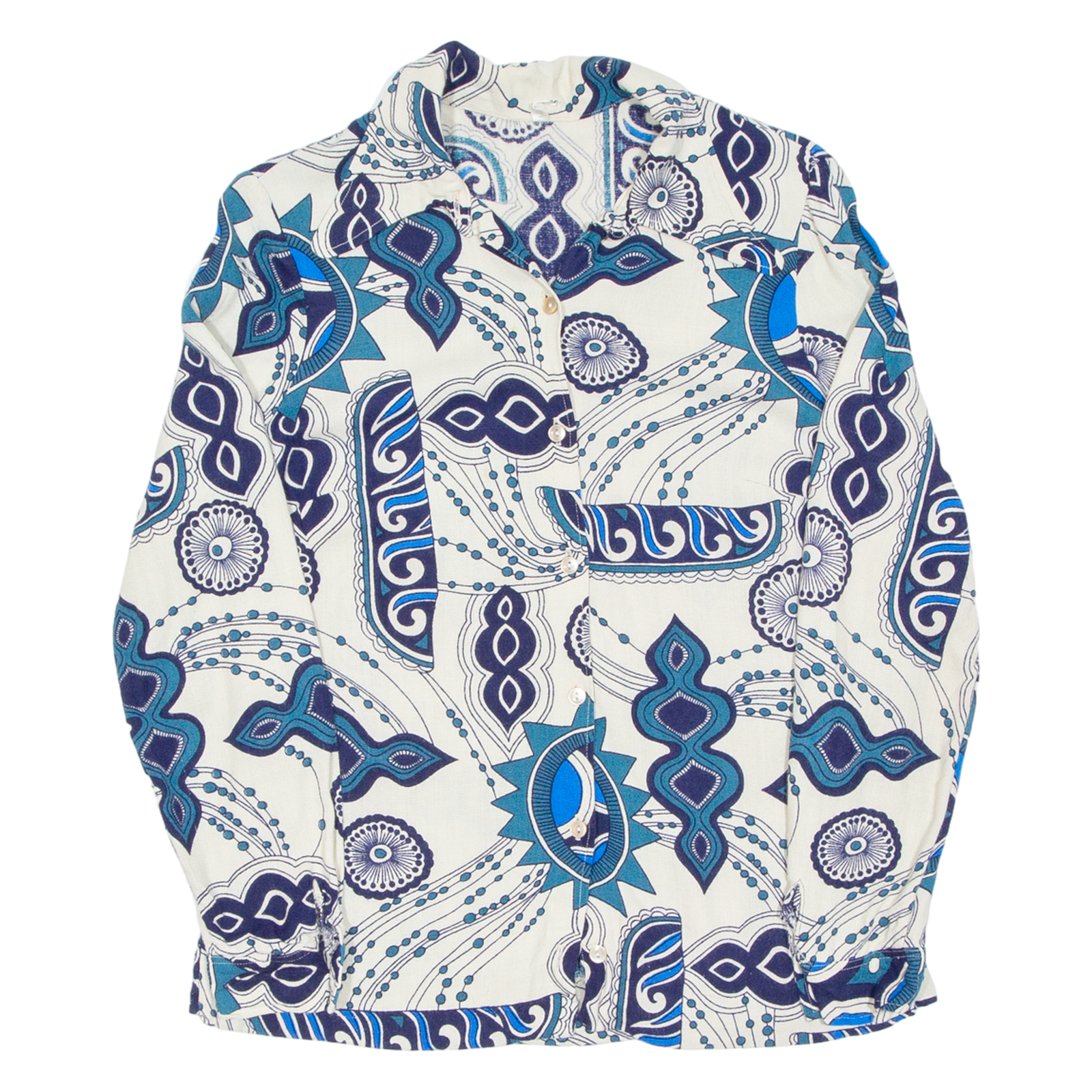 Womens Printed Blouse Blue Long Sleeve Crazy Pattern S Refurbished - N/A refurbished available on Cerqular