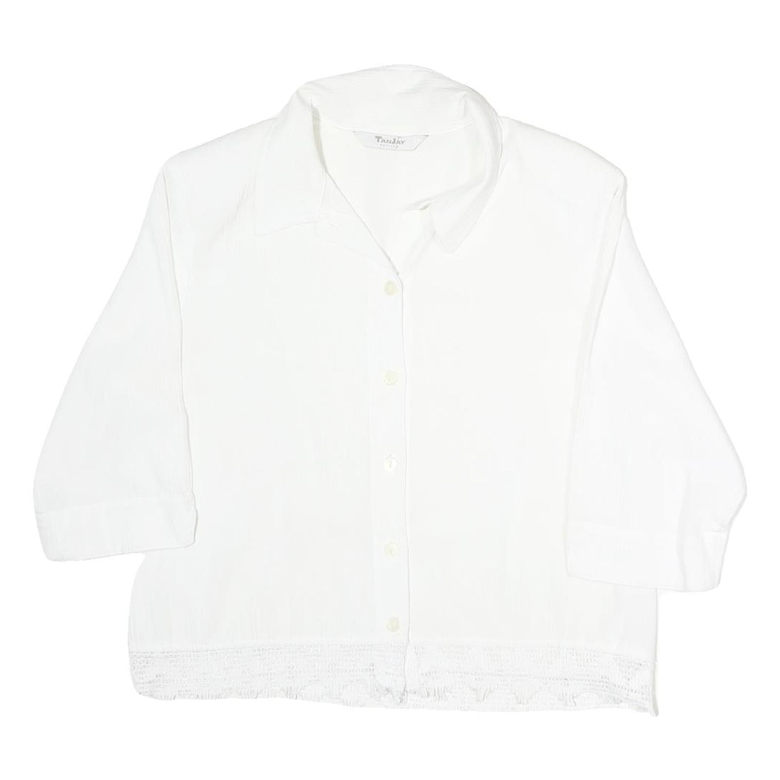 Buy TANJAY Womens White Button Shirt 3/4 Sleeve Collared Top M Polyester Refurbished - $18.19 TANJAY Womens White Button Shirt 3/4 Sleeve Collared Top M Polyester Refurbished - N/A refurbished available on Cerqular
