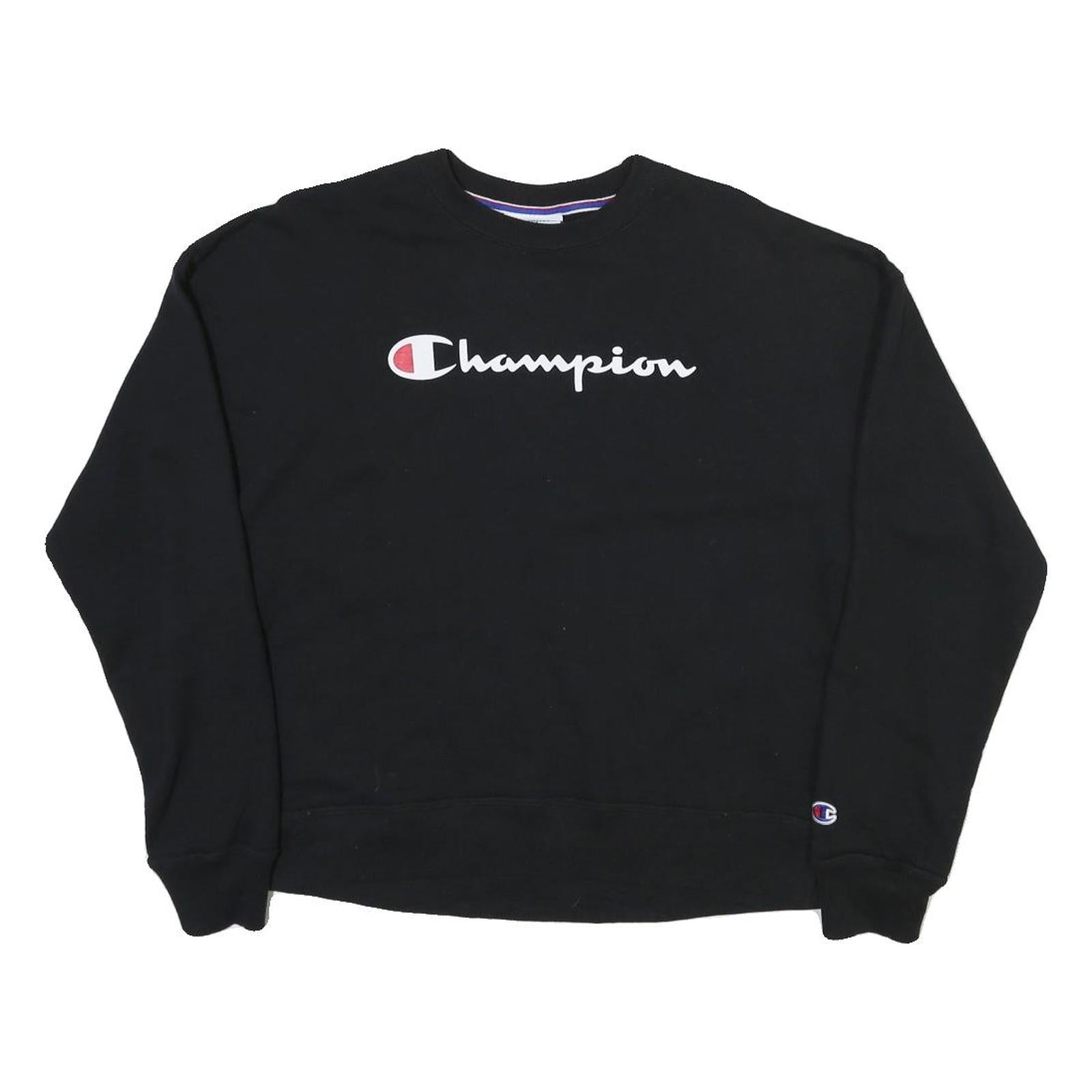 CHAMPION Mens Black Cotton Blend Crew Neck S Sweatshirt Classic Logo Pullover Refurbished - N/A refurbished available on Cerqular