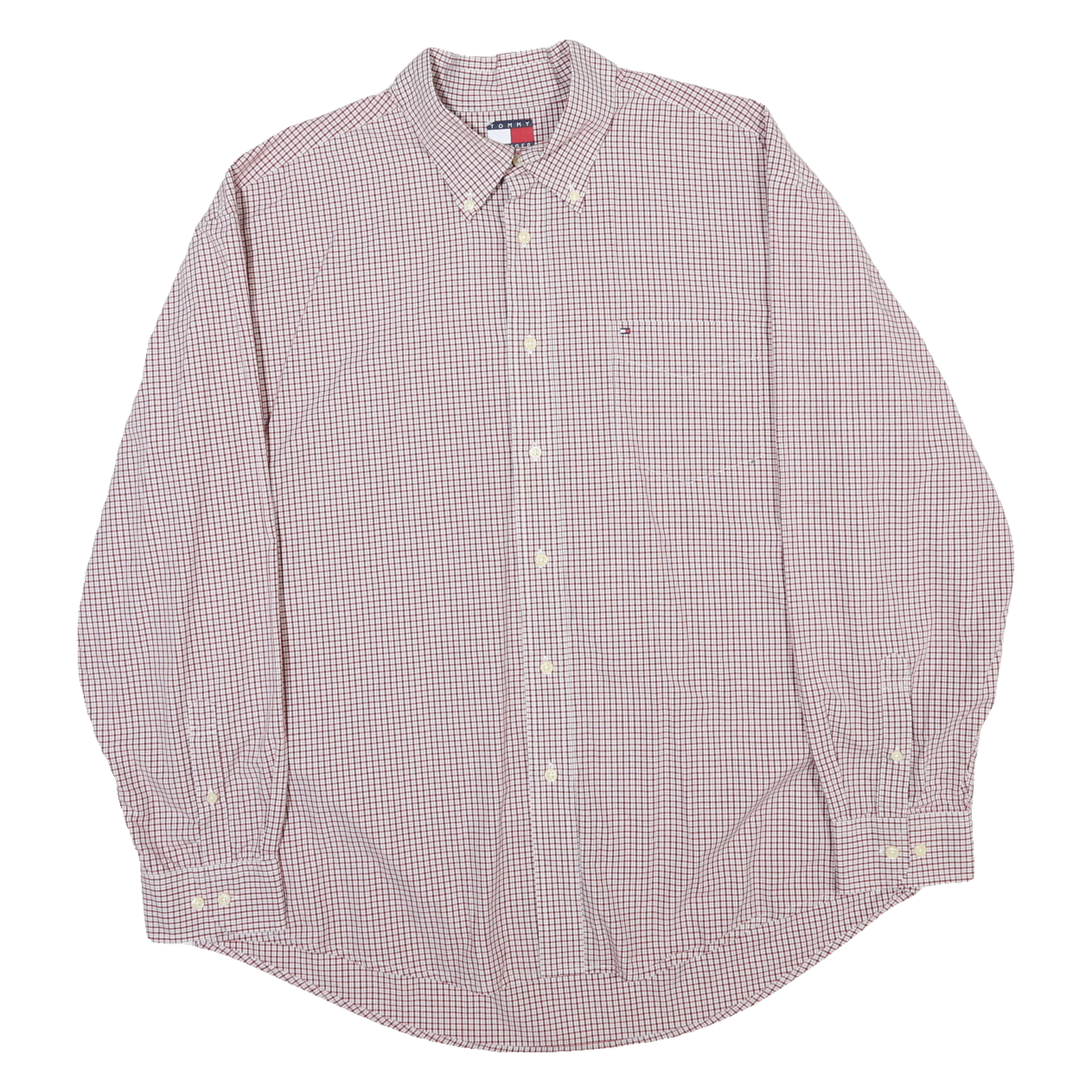 TOMMY HILFIGER Mens Red & White Check Shirt XL Classic Button-Down Collar Long Refurbished - N/A refurbished available on Cerqular