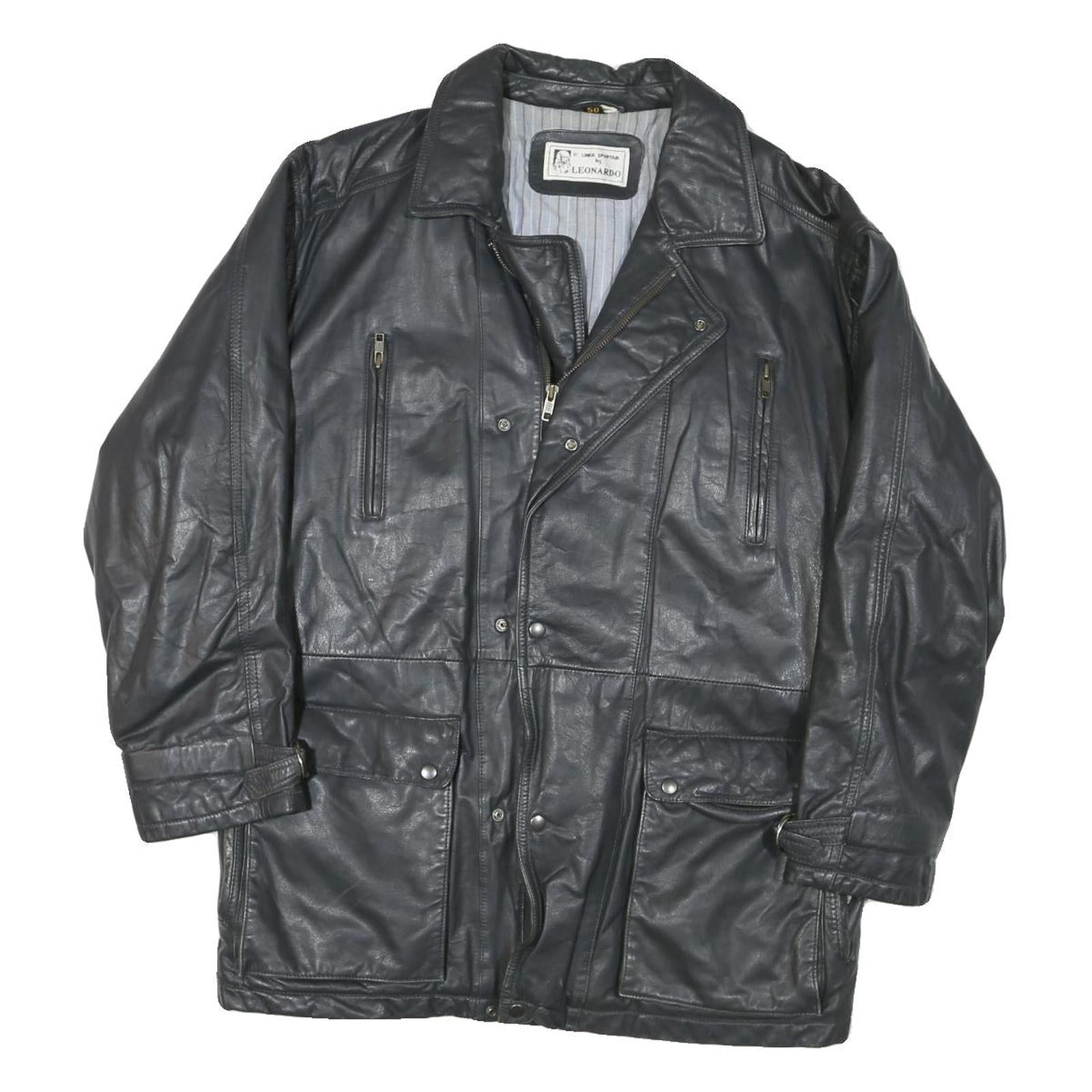 LEONARDO Womens Black Leather Button Jacket M Classic Outerwear Refurbished - N/A refurbished available on Cerqular
