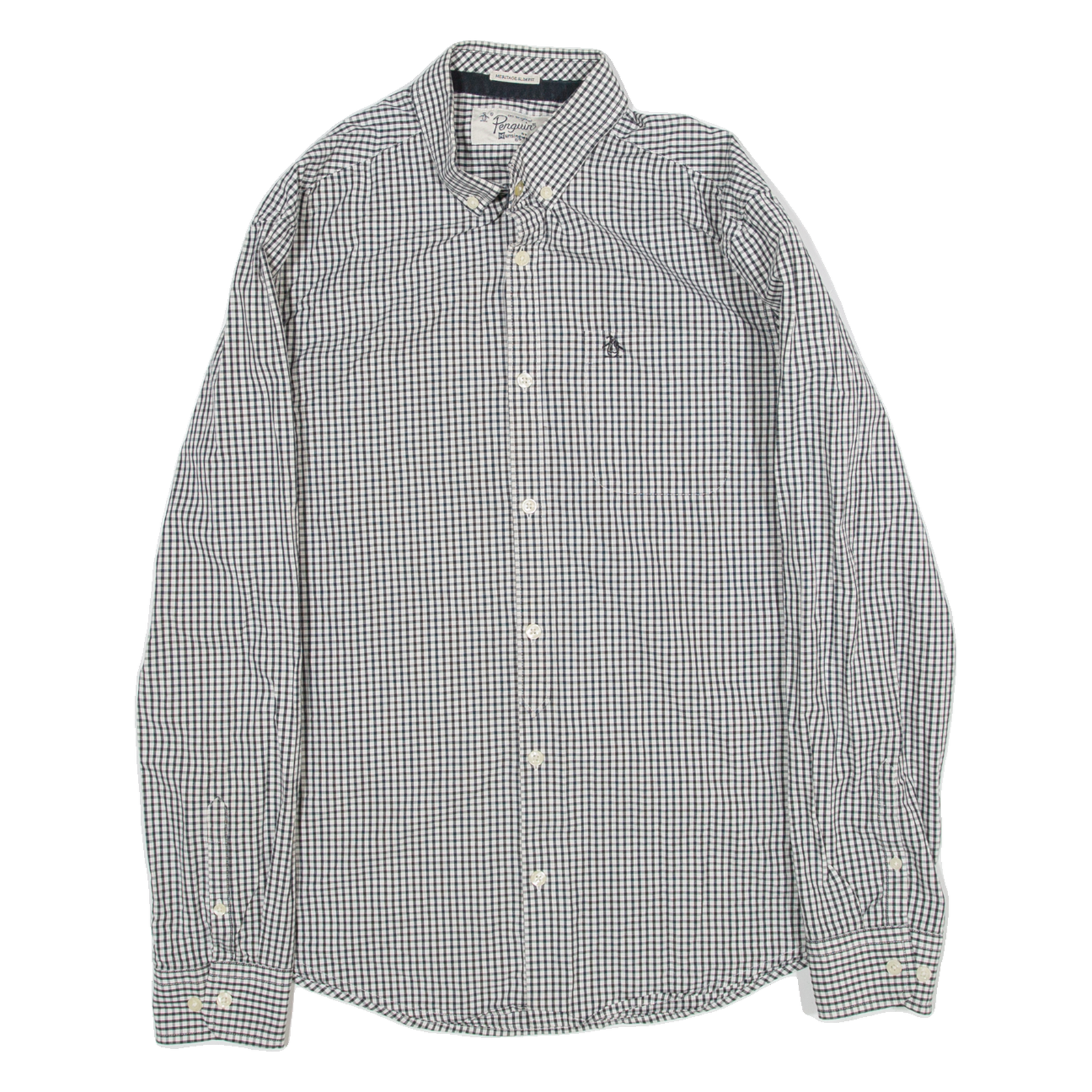 PENGUIN BY MUNSINGWEAR Heritage Slim Fit Mens Shirt Black Gingham Long Sleeve M Refurbished - N/A refurbished available on Cerqular