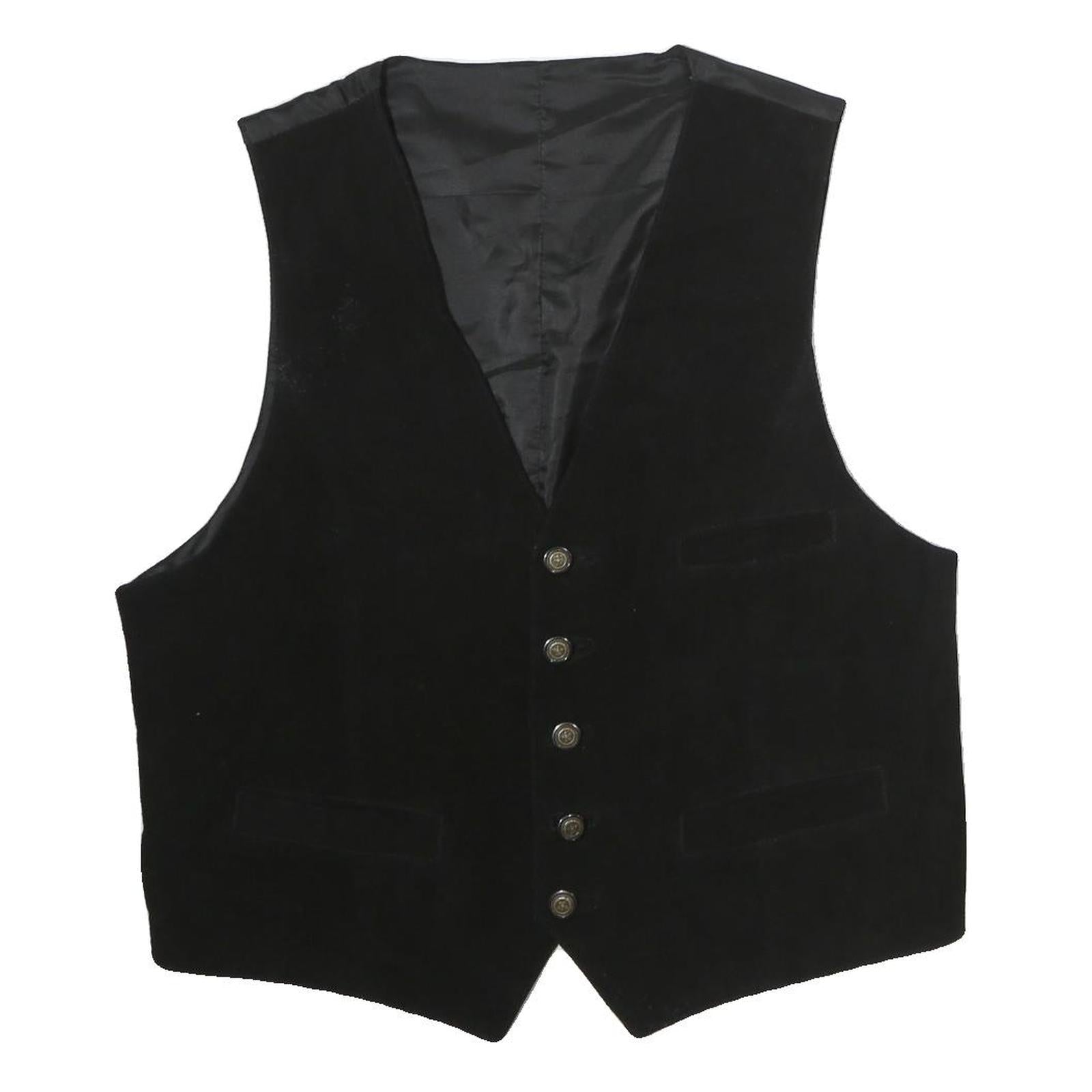 Mens Black Plain Button Jacket L Polyester Blend Classic Waistcoat Vest Refurbished - N/A refurbished available on Cerqular