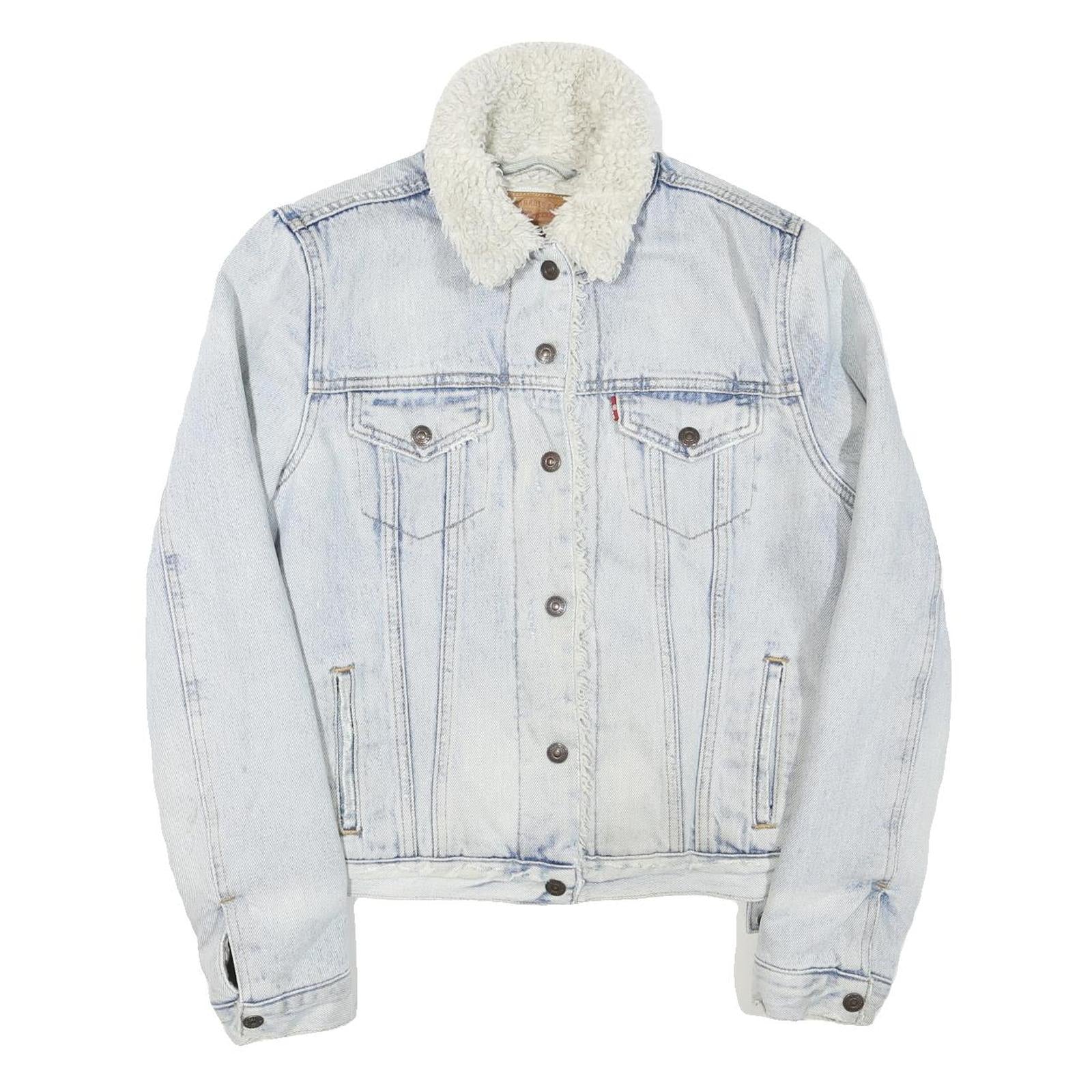 LEVI'S Womens Blue Denim Sherpa Collar Jacket M Cotton Blend Button Closure Refurbished - N/A refurbished available on Cerqular