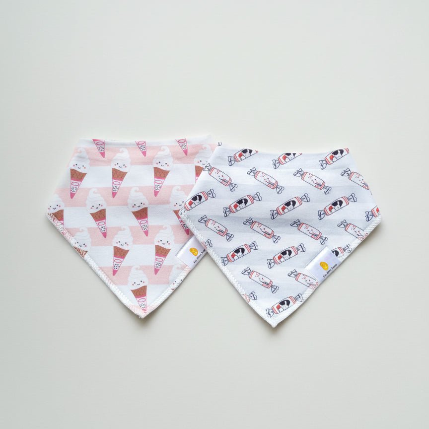 Organic Cotton Bandana Bibs 2pcs Set - Bunny Candy + Ice Cream | Design: Bunny Candy + Ice Cream Refurbished - The Wee Bean refurbished available on Cerqular