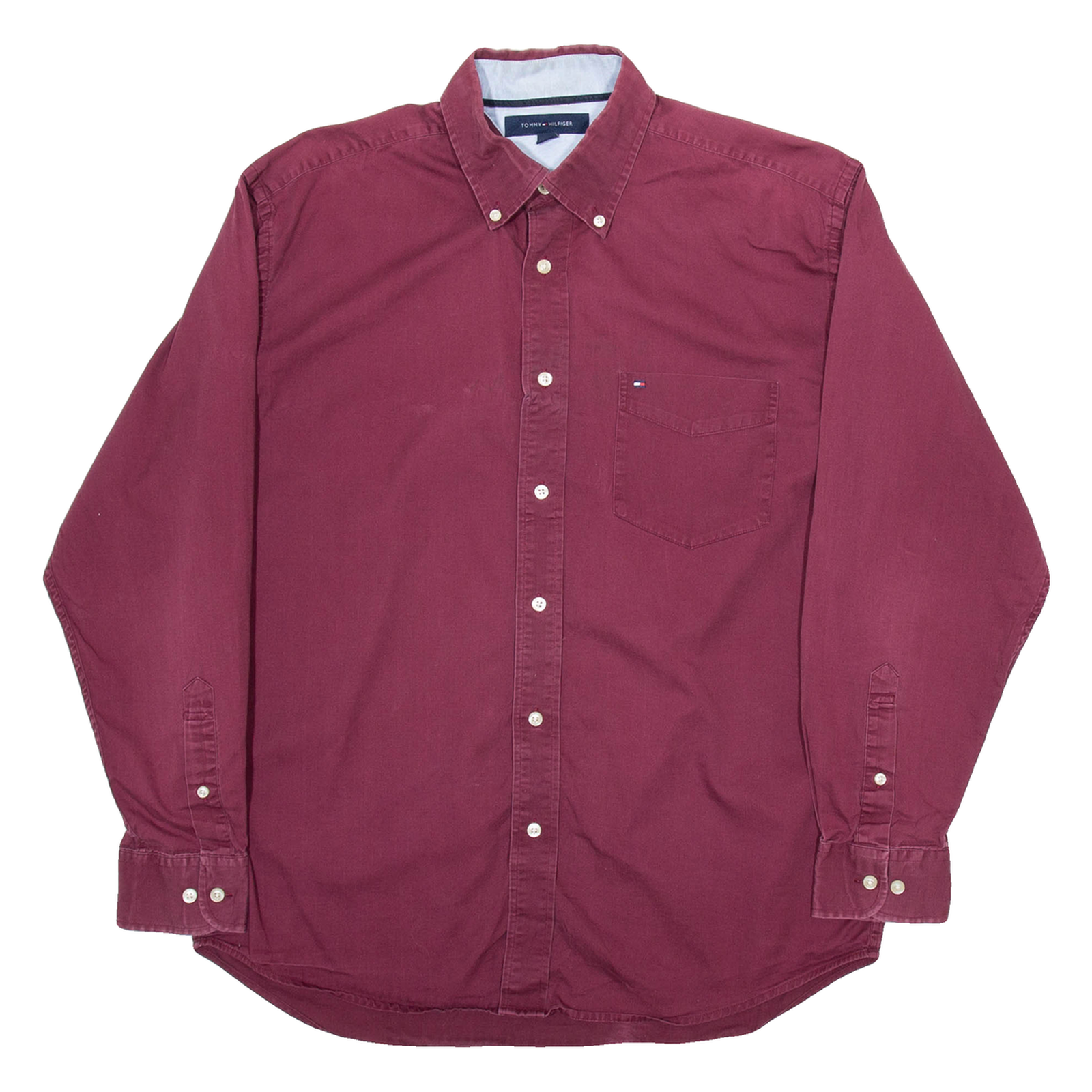 TOMMY HILFIGER Mens Plain Shirt Maroon Long Sleeve M Refurbished - N/A refurbished available on Cerqular