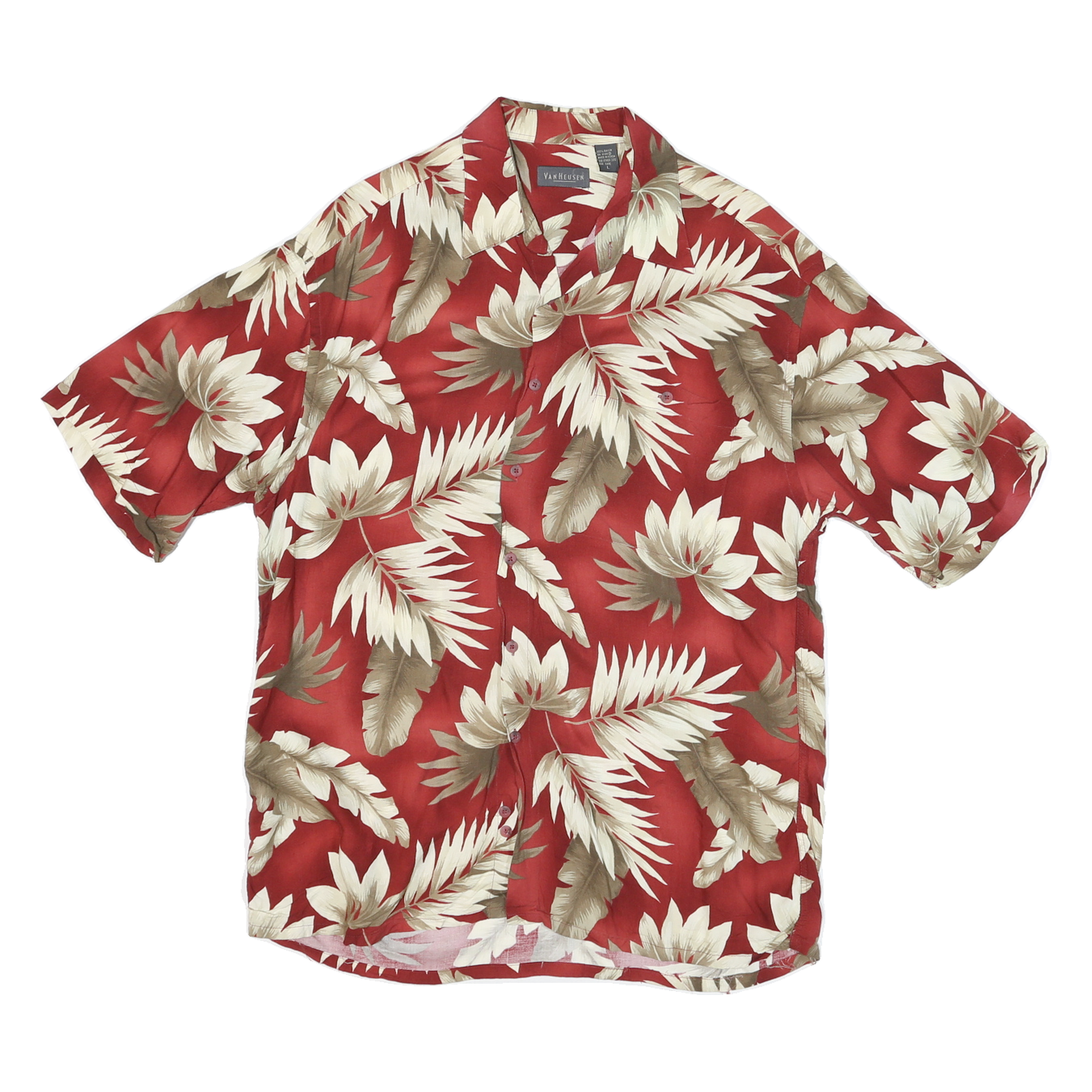 VAN HEUSEN Mens Red Cream Floral Hawaiian Shirt L Cotton Blend Casual Summer Refurbished - N/A refurbished available on Cerqular