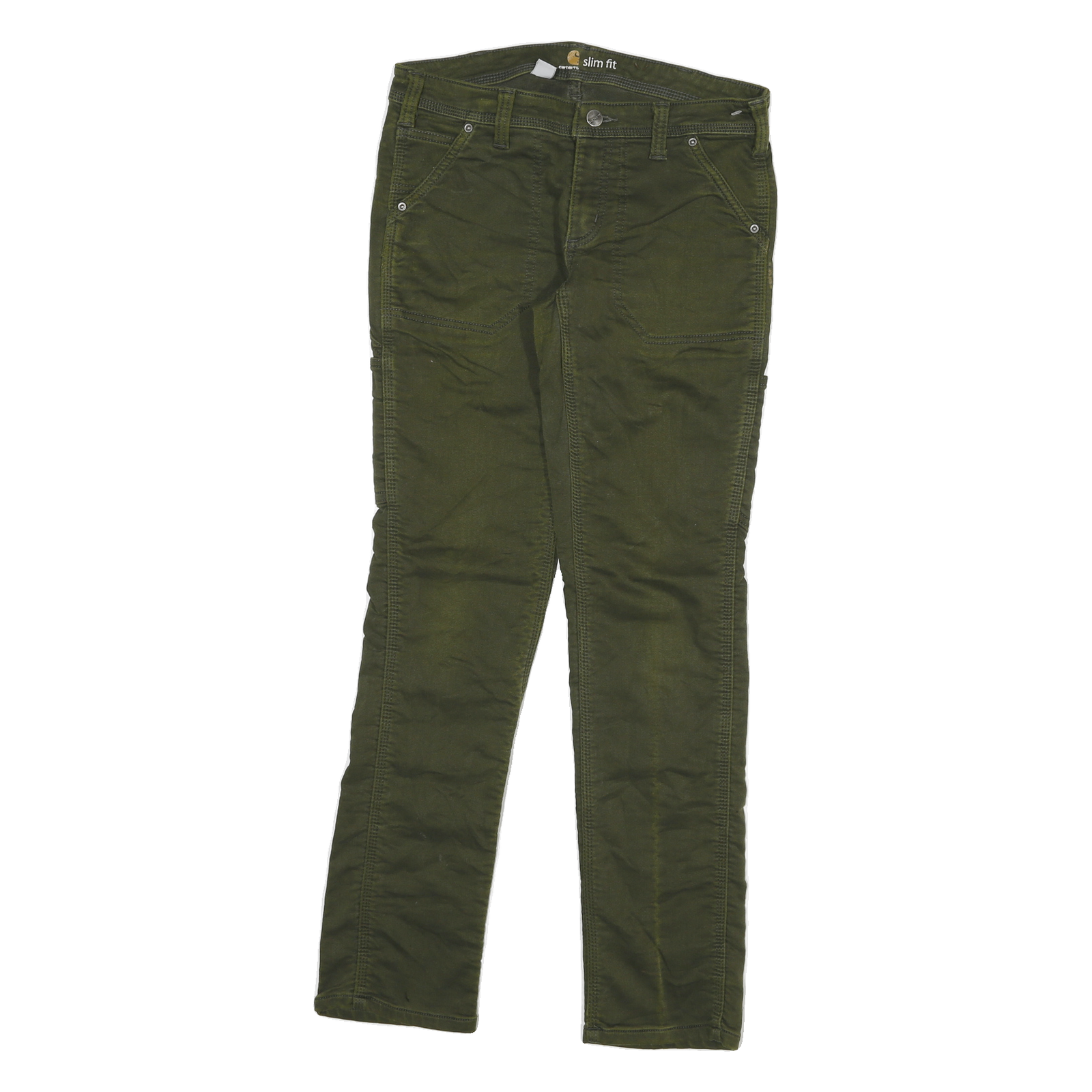 CARHARTT Womens Slim Fit Jeans Dark Green Denim W28 L28 Workwear Pocket Detail Refurbished - N/A refurbished available on Cerqular